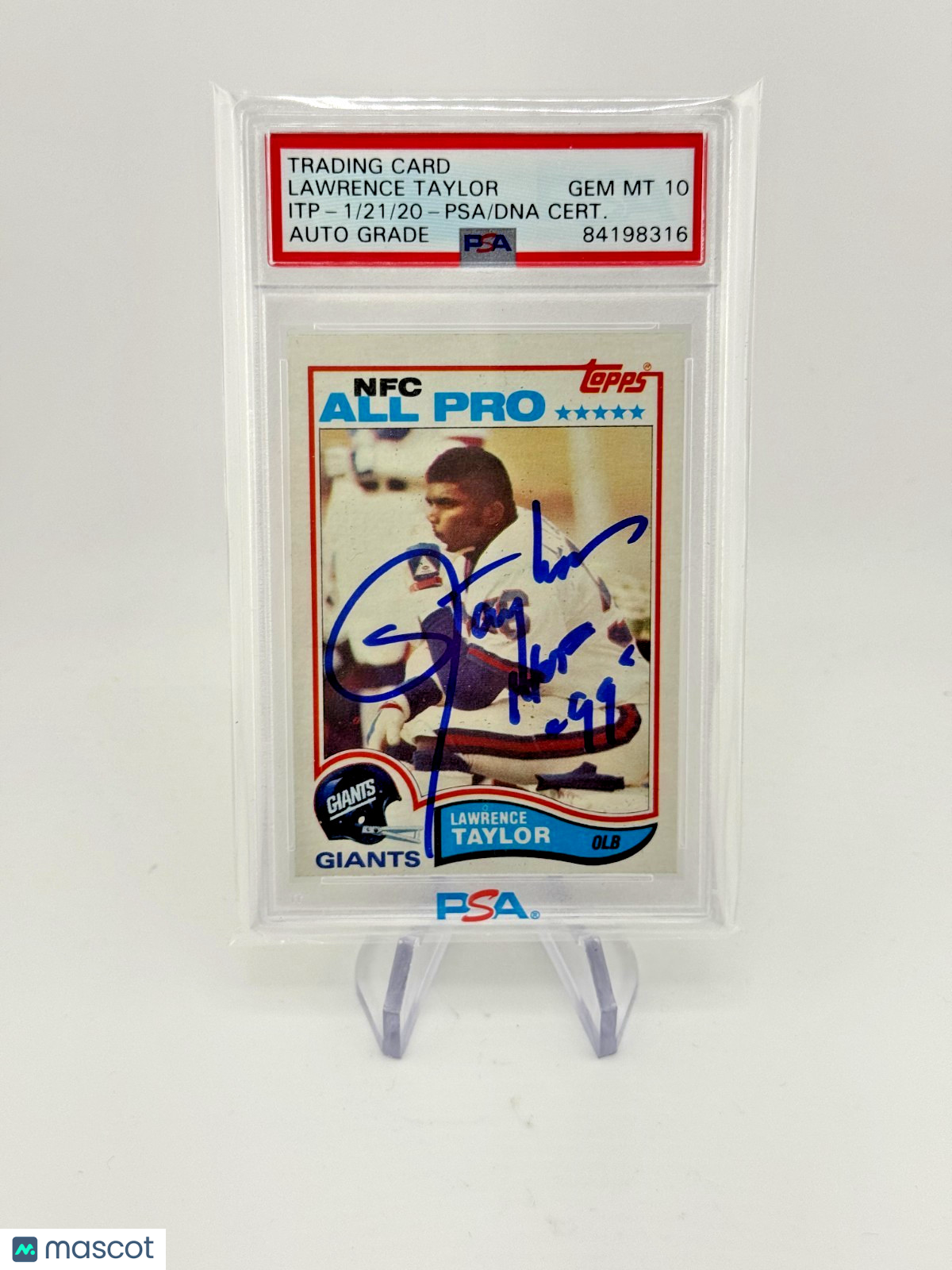 Lawrence Taylor Signed 1982 Topps Rookie Card 434 w/ "HOF 99" PSA GEM MT 10 AUTO