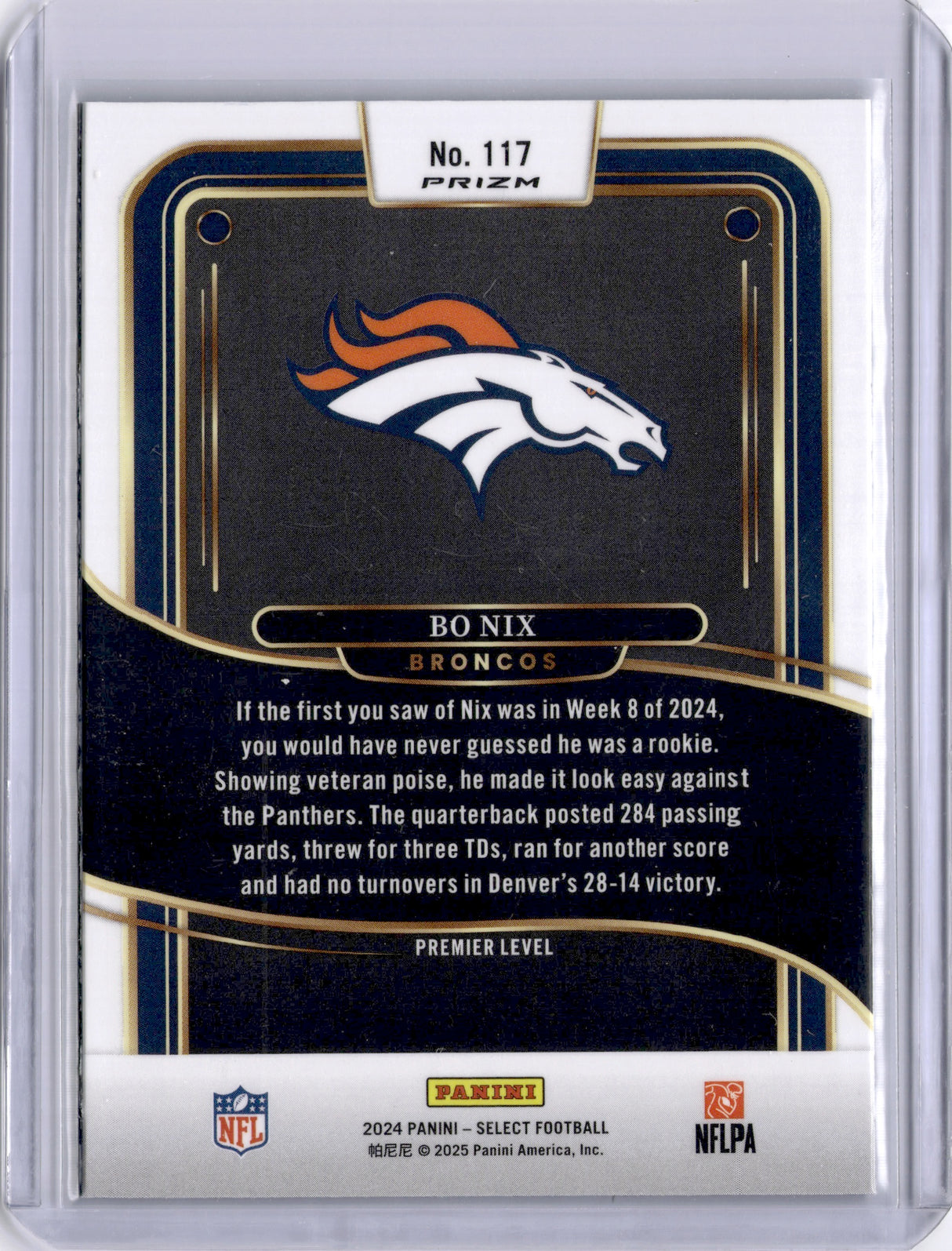 Bo Nix 2024 Panini Select Zebra Prizm Premier Level RC Rookie SP Broncos