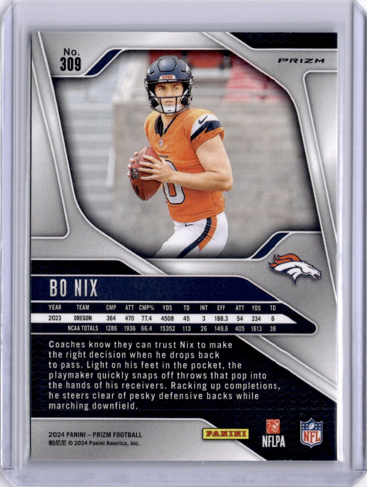 Bo Nix 2024 Panini Prizm Green Rookie RC Broncos