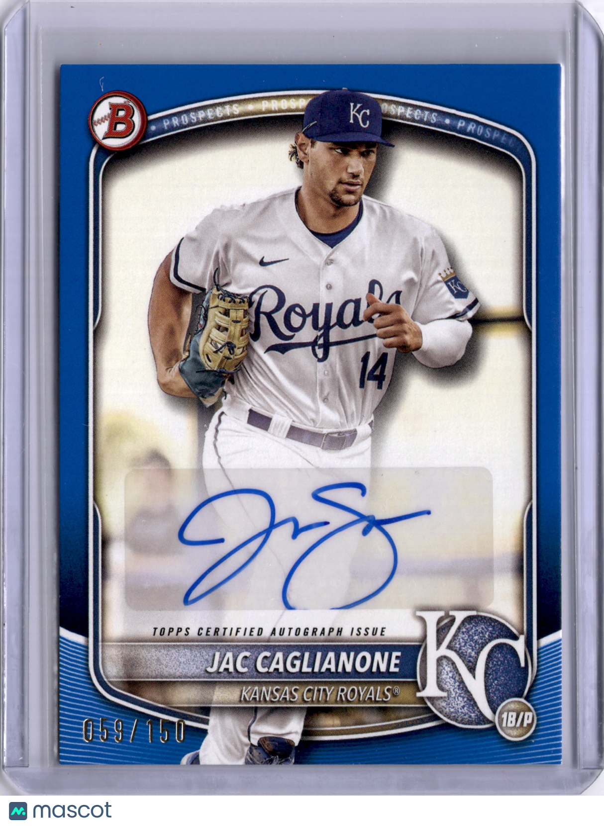 Jac Caglianone 2025 Bowman Paper Blue Auto /150 Prospect Royals