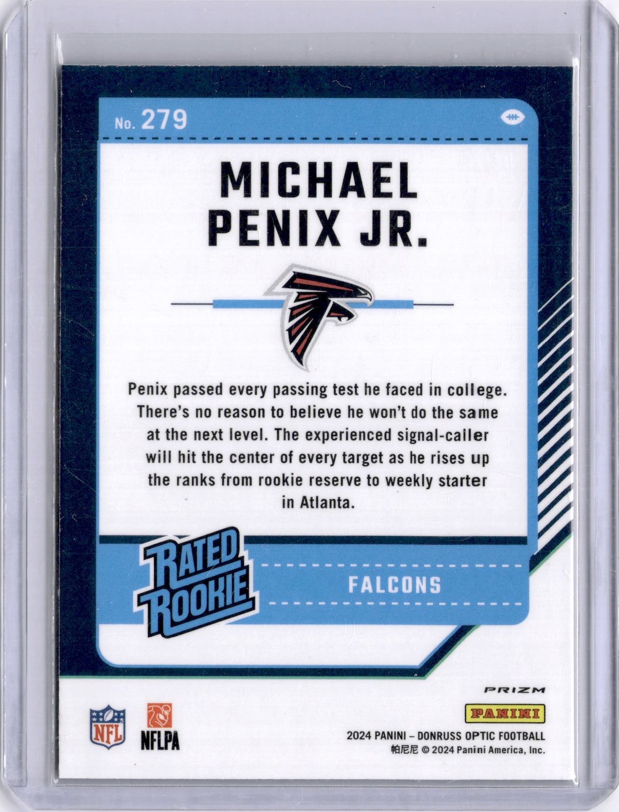 Michael Penix Jr. 2024 Panini Donruss Optic Purple Shock Rookie RC Falcons