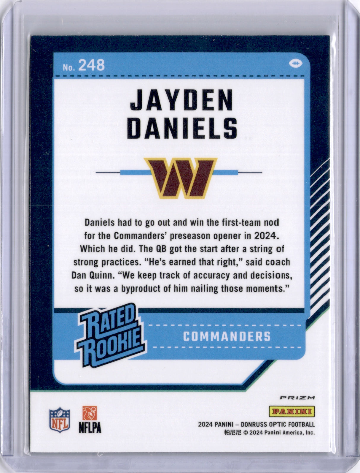 Jayden Daniels 2024 Panini Donruss Optic Preview Green Hyper Rookie RC
