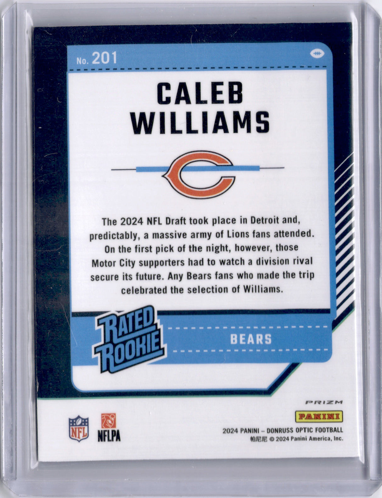 Caleb Williams 2024 Panini Donruss Optic Blue Glitter Rated Rookie RC Bears SP
