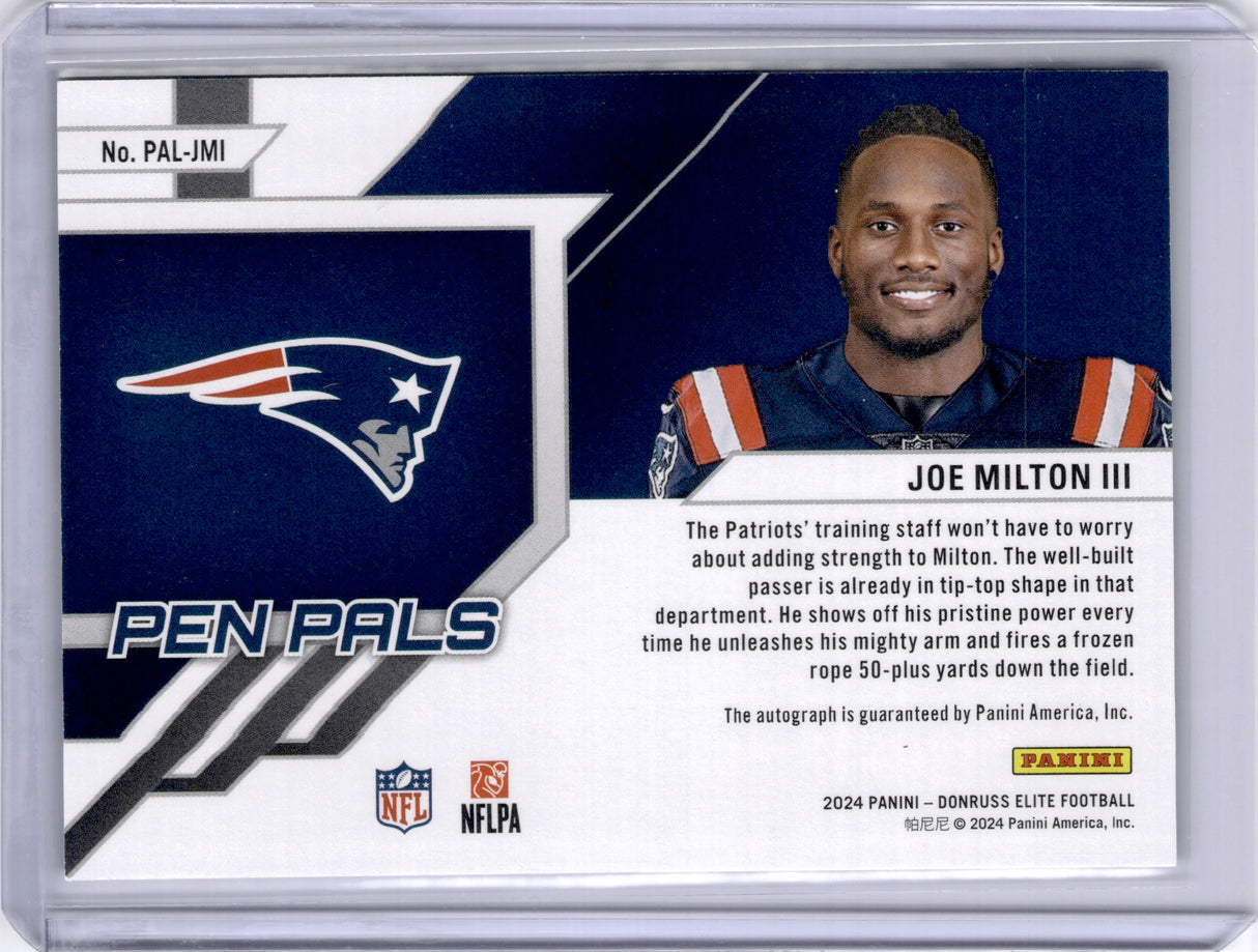 Joe Milton III 2024 Panini Elite Pen Pals Autograph On Card Auto Rookie RC