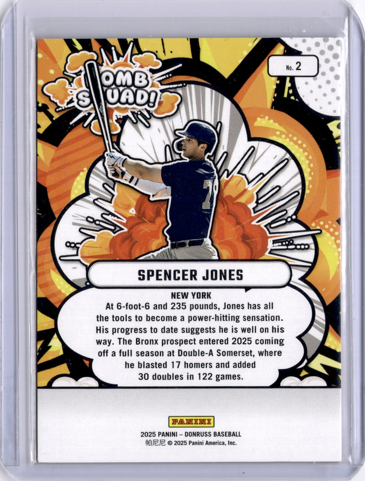Spencer Jones 2025 Panini Donruss Bomb Squad Orange Ice /149 Yankees