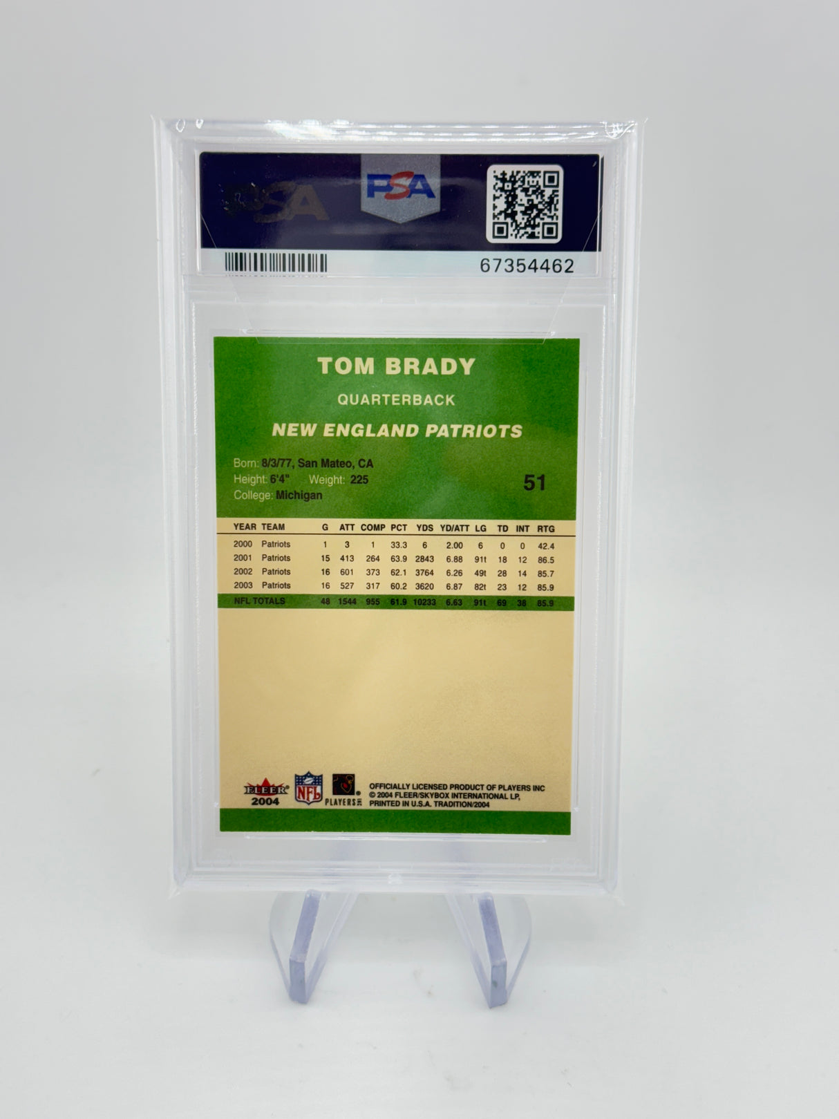Tom Brady 2004 Fleer Tradition PSA 9 Mint Green Low Pop