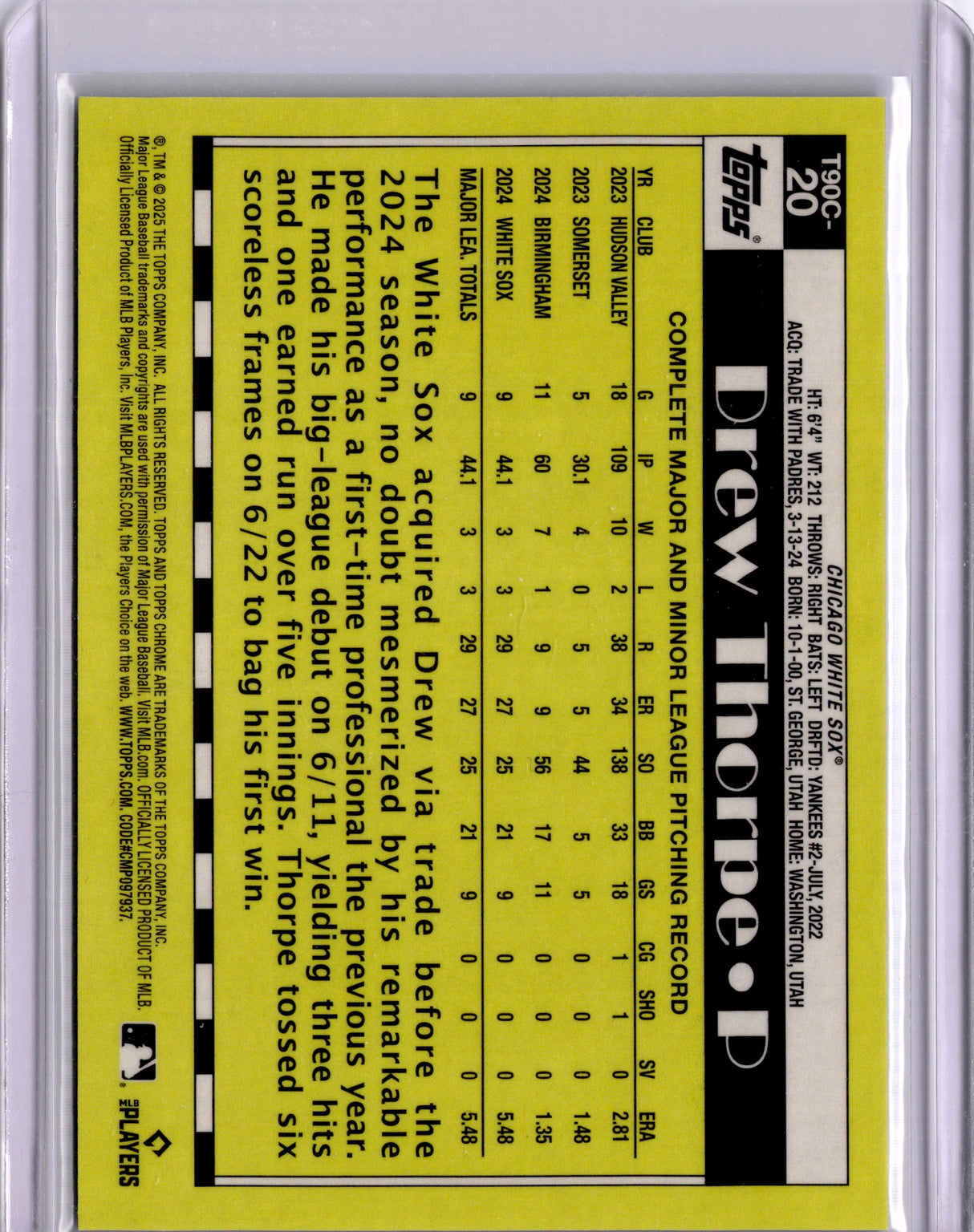 Drew Thorpe 2025 Topps Series 1 1990 Topps Chrome Silver Pack Rookie Black /10