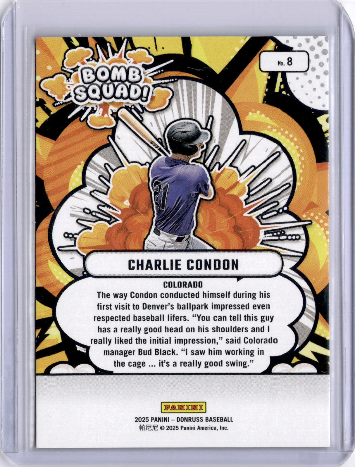 Charlie Condon 2025 Panini Donruss Bomb Squad /99 Rockies