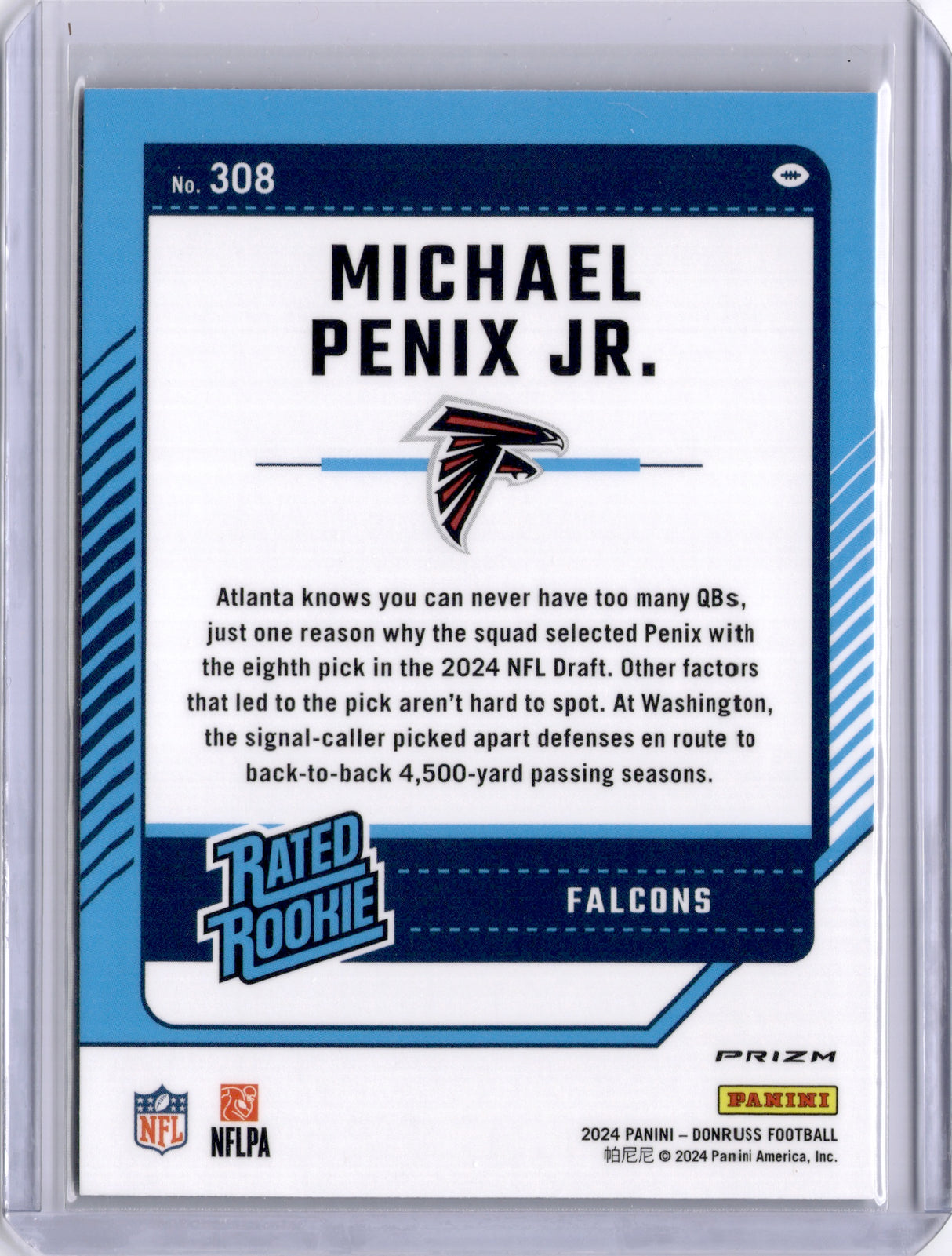Michael Penix Jr. 2024 Panini Donruss Optic Preview Red Green Rated Rookie RC