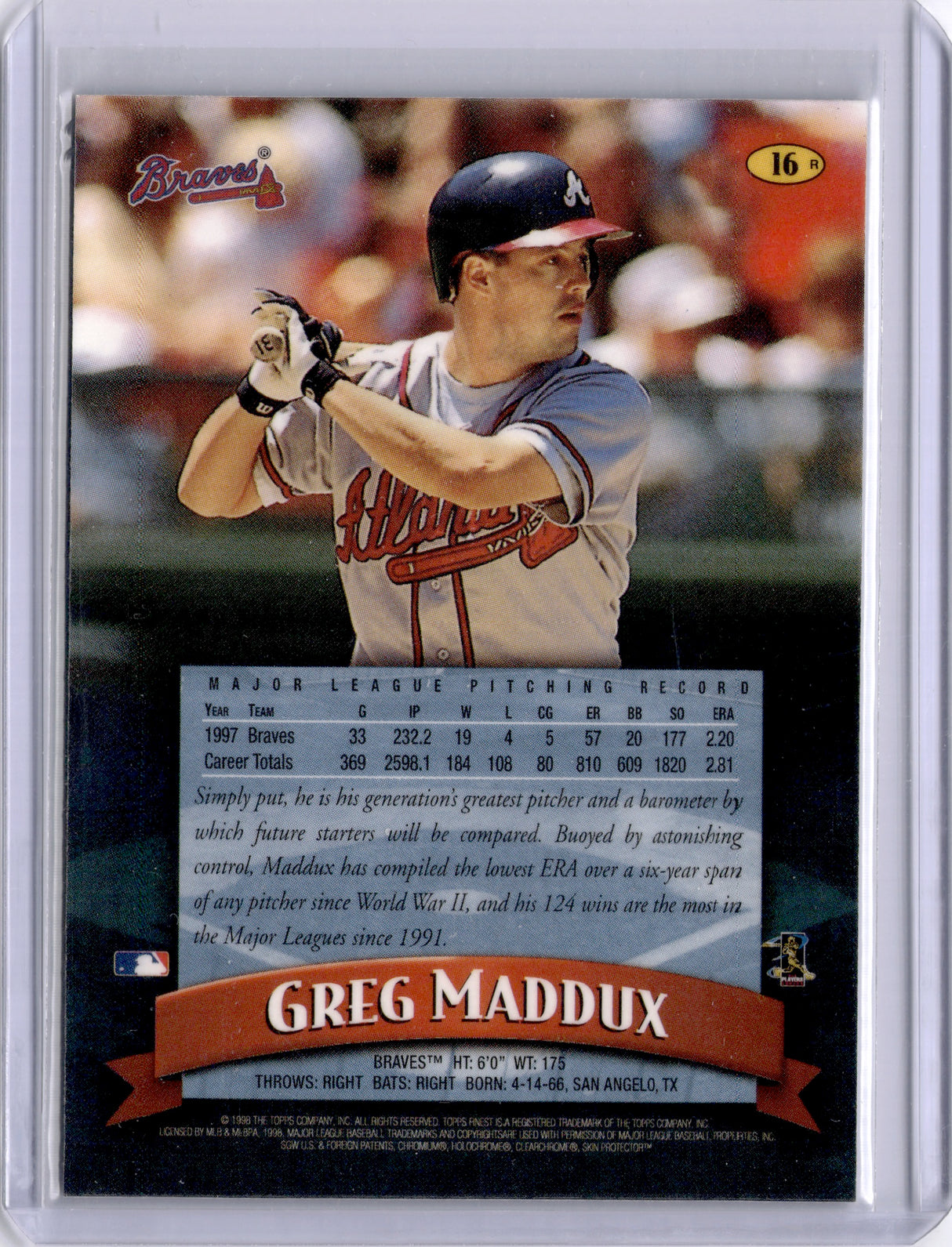 Greg Maddux 1998 Topps Finest Refractor Braves HOF
