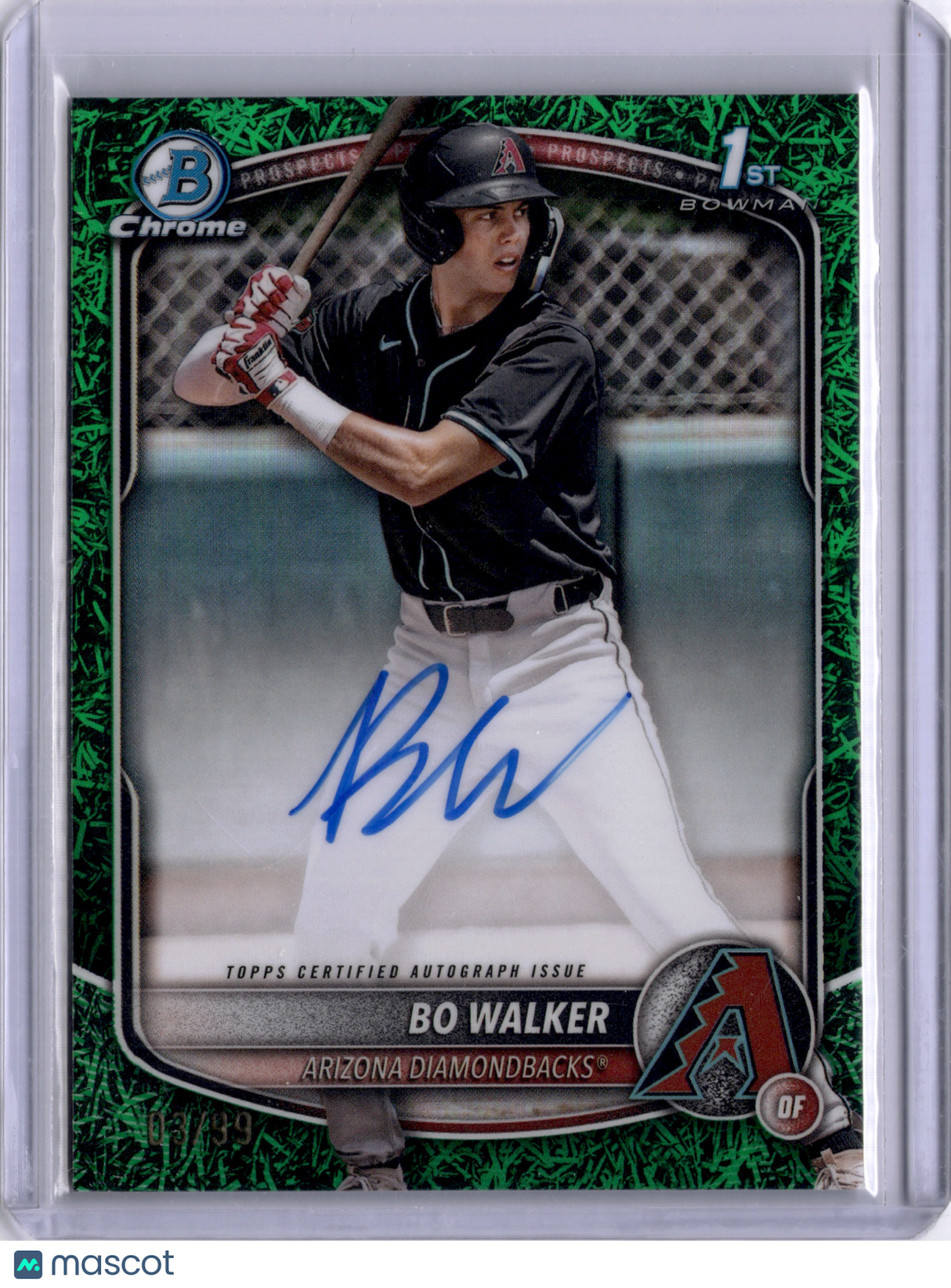 Bo Walker 2025 Bowman Chrome 1st Green Grass /99 On Card Auto Diamondbacks