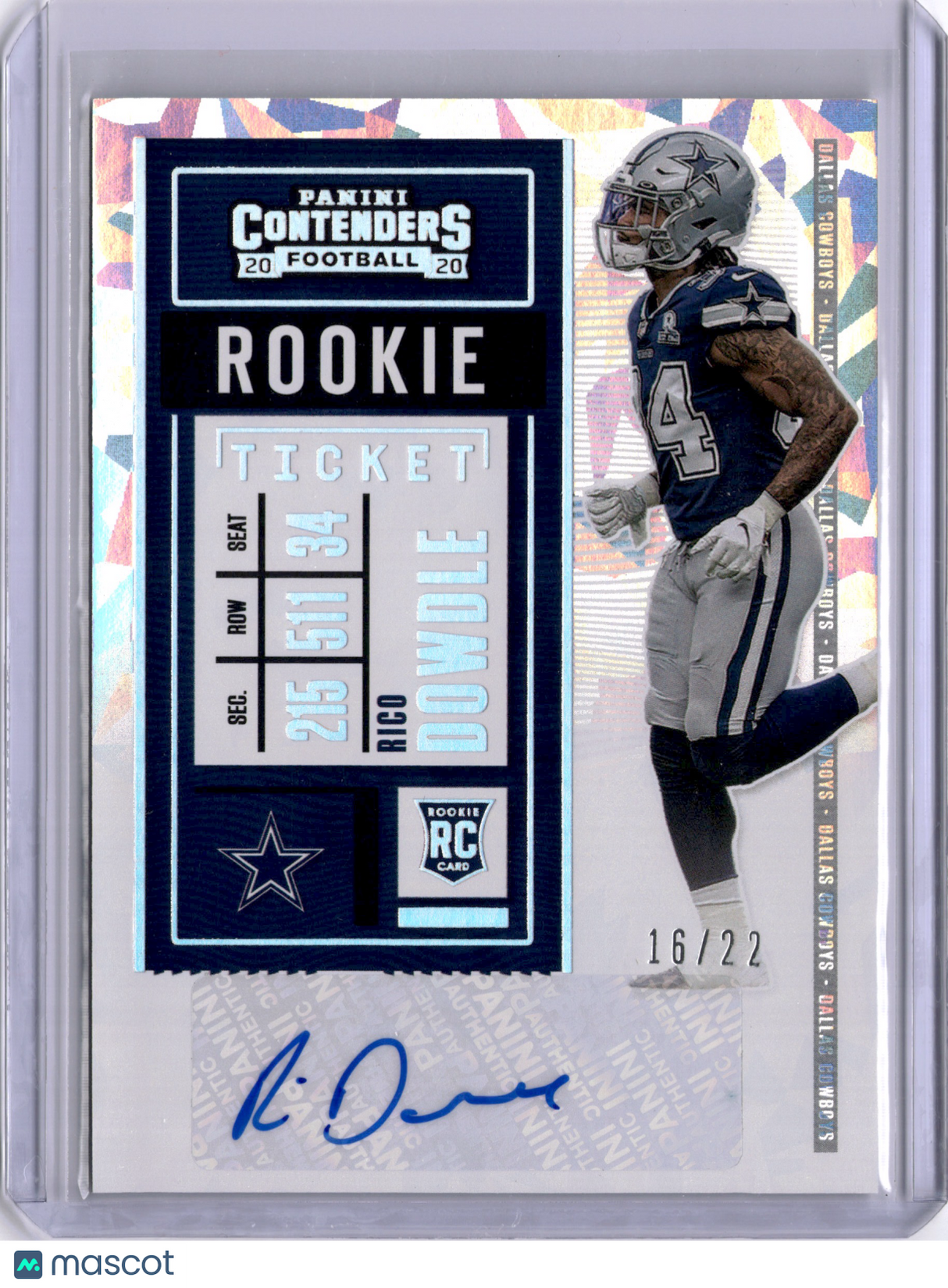 Rico Dowdle 2020 Panini Contenders Cracked Ice Rookie RC Auto /22 Cowboys