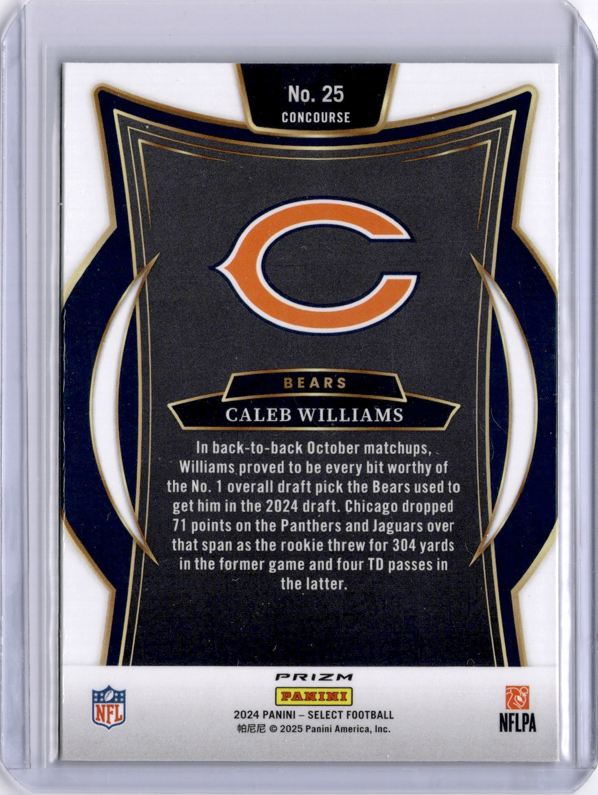 Caleb Williams 2025 Panini Select Black & Red Shock Rookie RC Bears