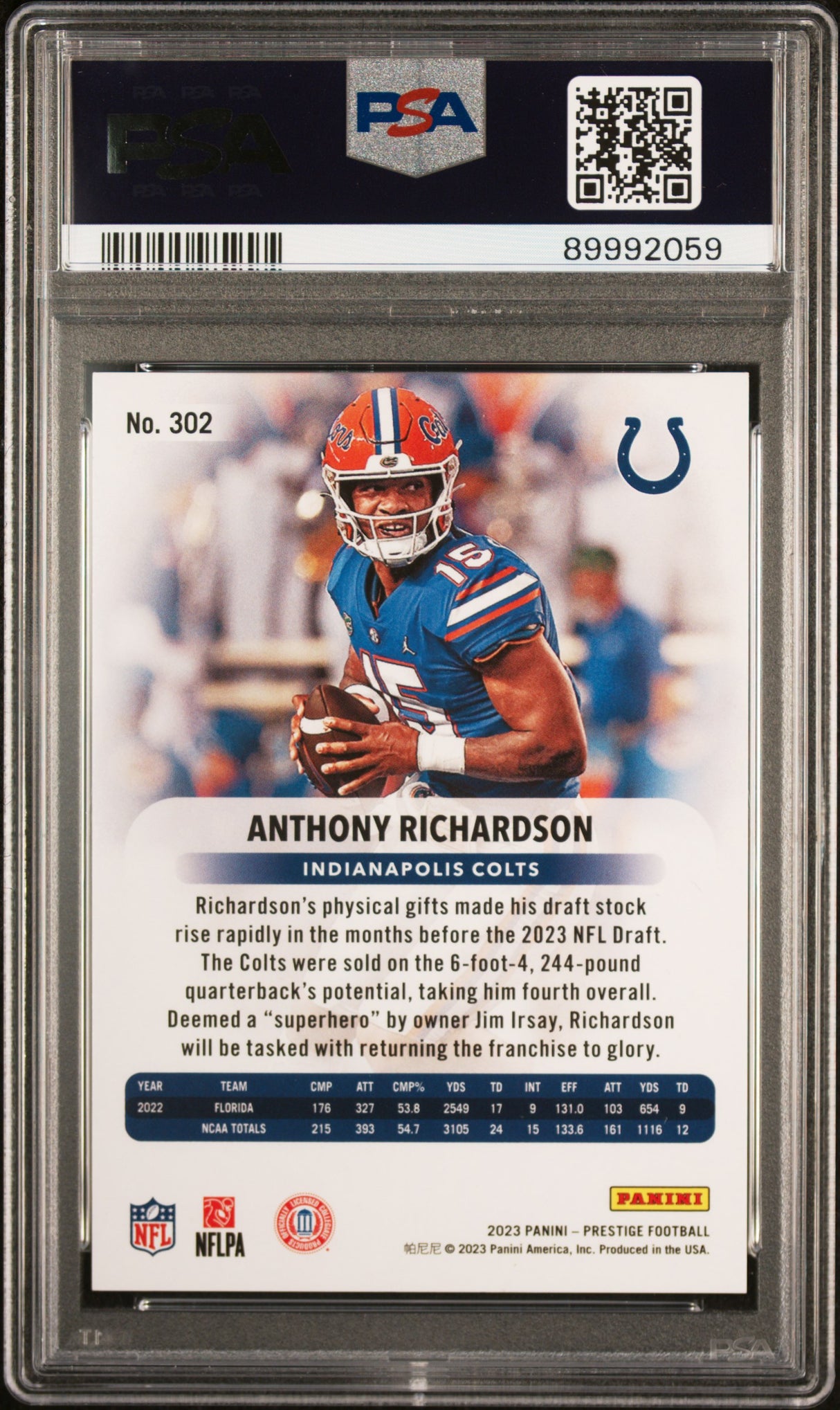 Anthony Richardson 2023 Prestige PSA 10 Gold /75 Gators Colts Rookie RC