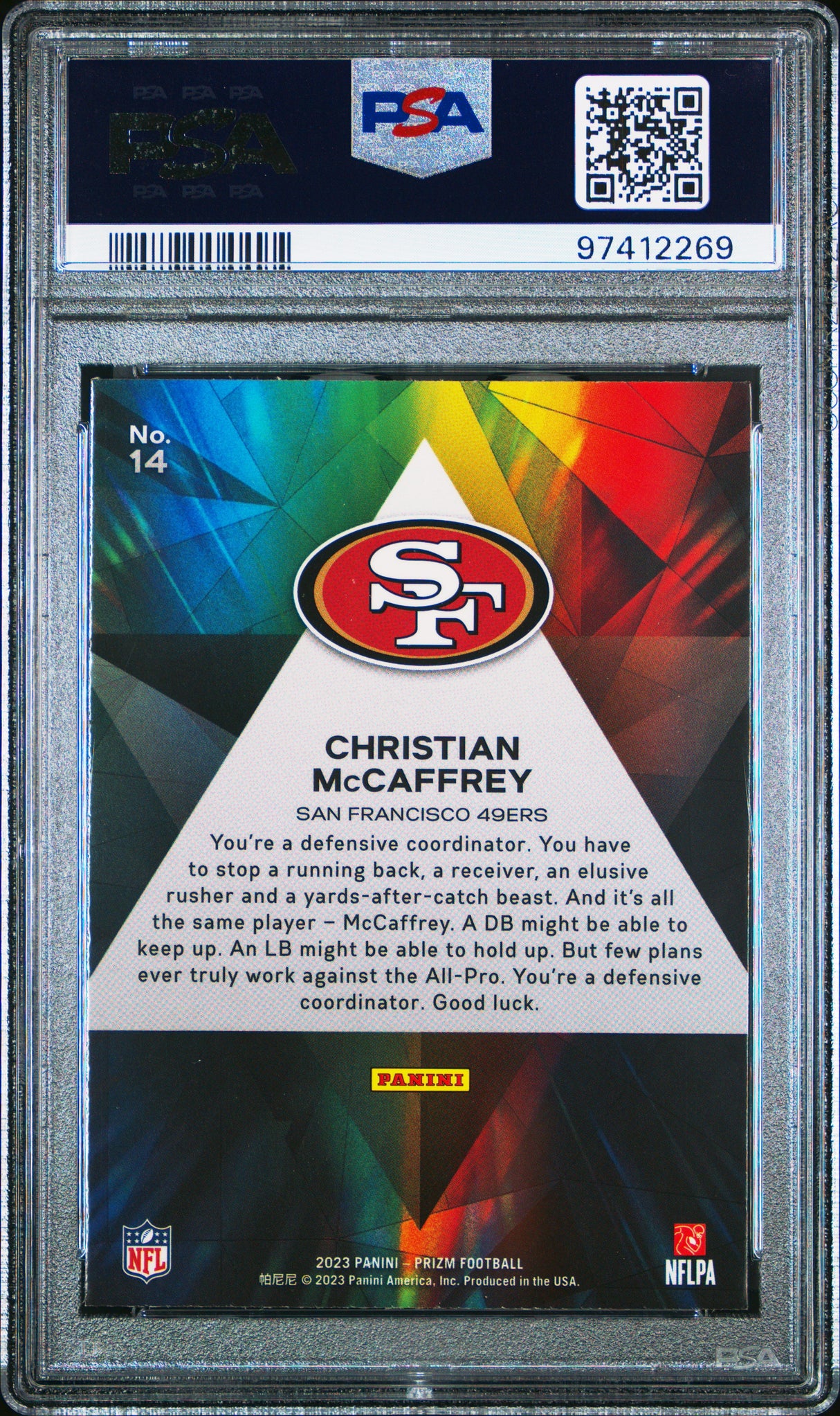 Christian Mccaffrey 2023 Panini Prizm Prizmatic PSA 10 49ers