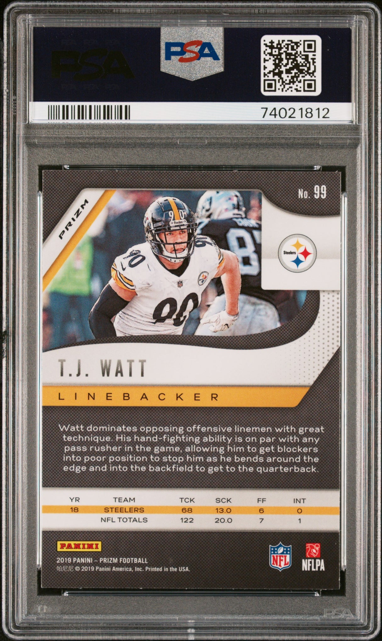 T. J. Watt 2019 Panini Prizm Red White Blue PSA 10 Gem Mint Steelers