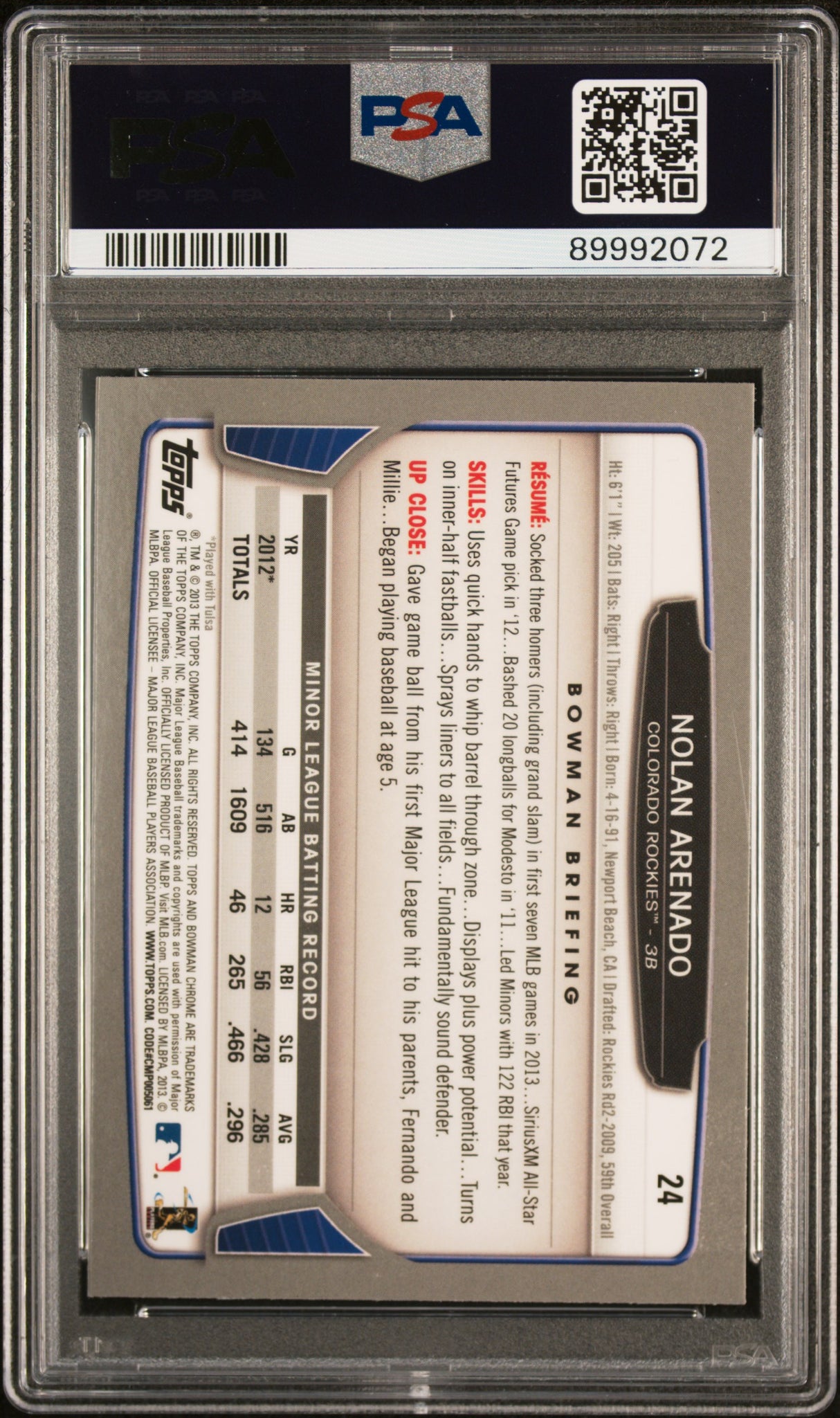 Nolan Arenado 2013 Bowman Chrome Rookie RC PSA 9 Mint