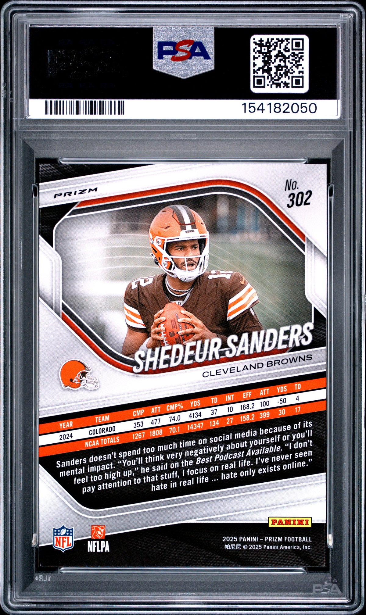 Shedeur Sanders 2025 Panini Prizm Lazer Rookie RC PSA 10 Gem Mint Browns