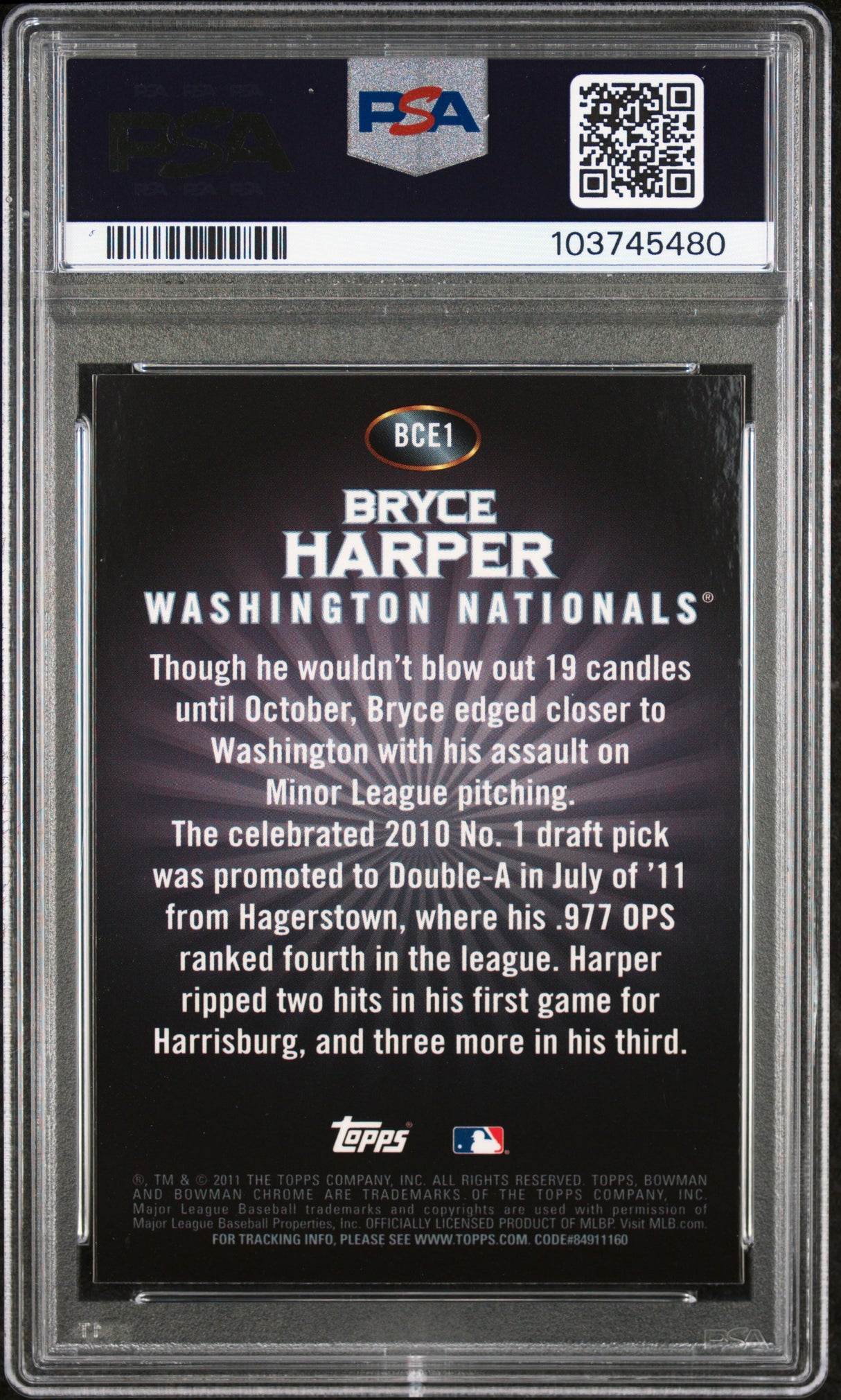 Bryce Harper 2011 Bowman Chrome Bryce Harper Retail Exclusives PSA 10 Gem Mint