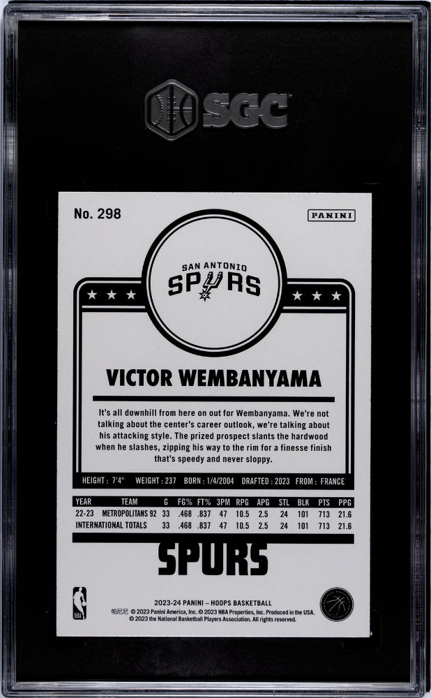 Victor Wembanyama 2023 Panini Hoops Winter Rookie RC SGC 9 Spurs