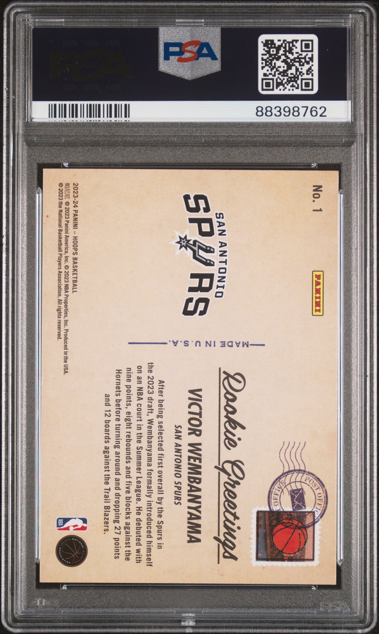 Victor Wembanyama 2023-04 Panini NBA Hoops Rookie Greetings RC PSA 10 Gem Mint