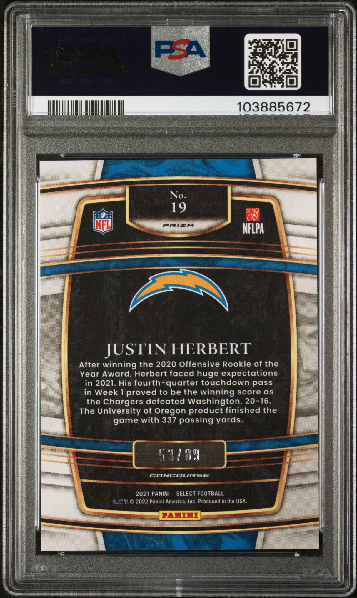 Justin Herbert 2021 Panini Select Dragon Scale /89 PSA 10 Gem Mint Chargers
