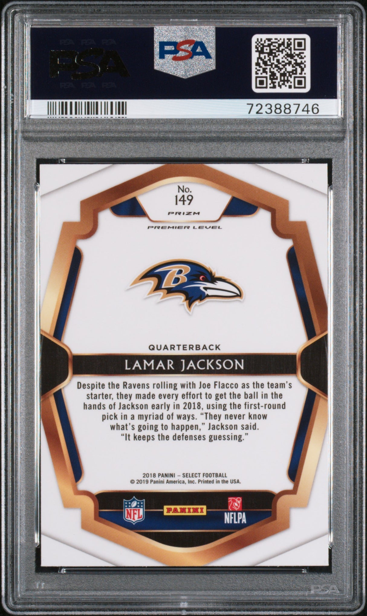 Lamar Jackson 2018 Panini Select Silver Prizm Rookie RC PSA 10 Gem Mint Ravens