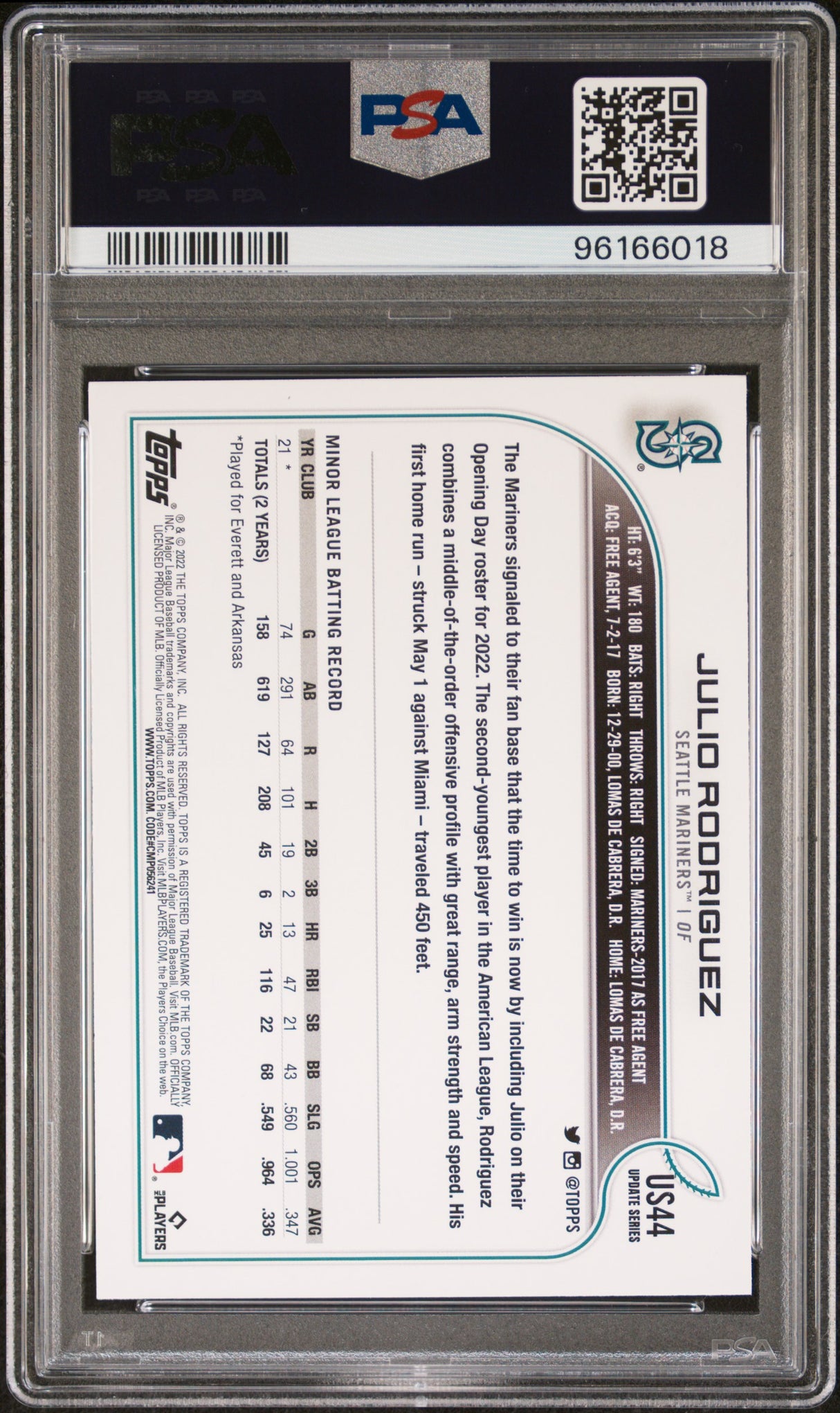 Julio Rodriguez 2022 Topps Update Rookie RC PSA 10 Gem Mint