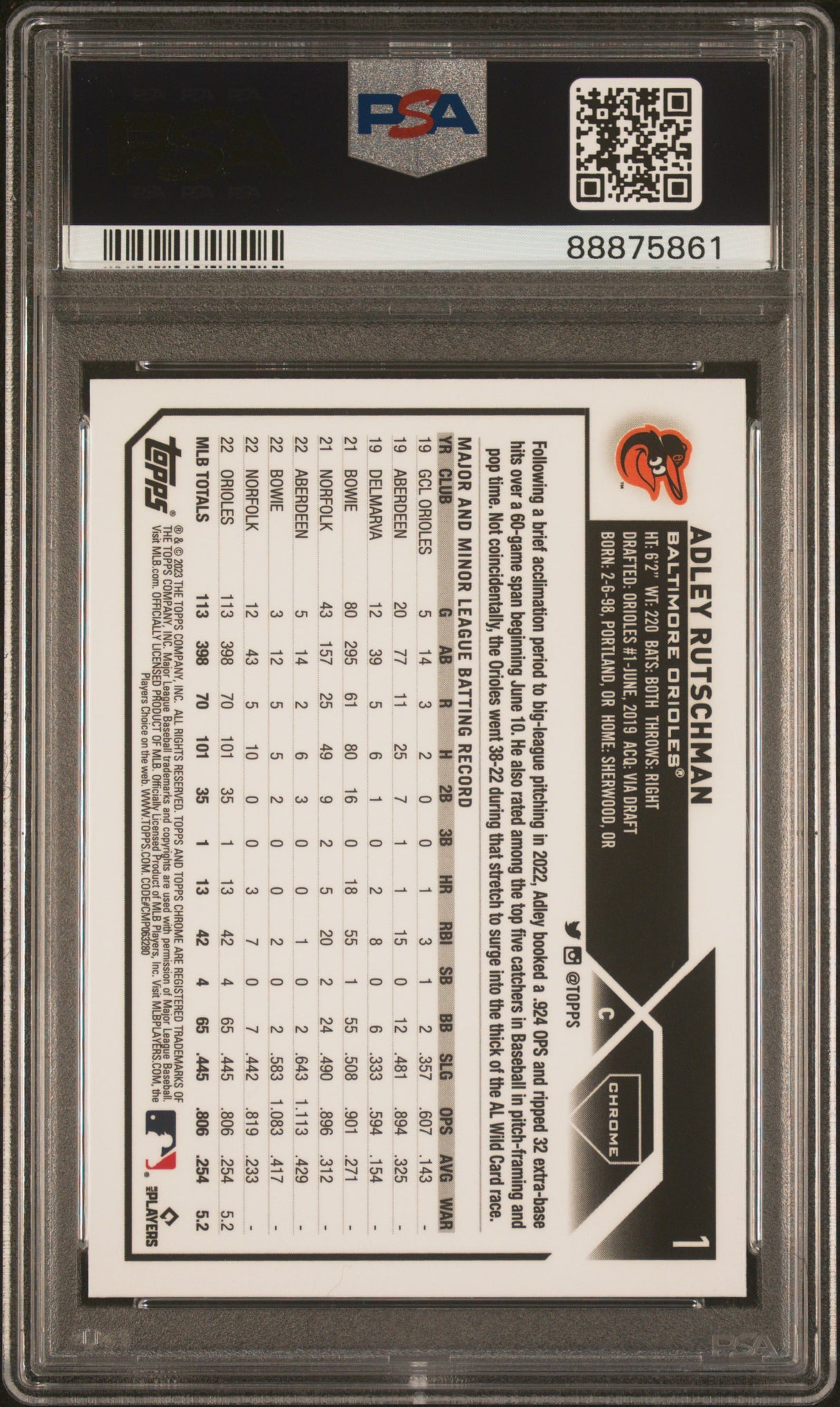 Adley Rutschman 2023 Topps Chrome Logofractor Edition Rookie RC PSA 9 Mint