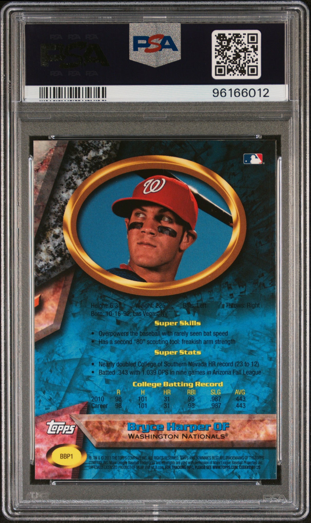 Bryce Harper 2011 Bowman's Best Prospects PSA 9 Mint Nationals Phillies
