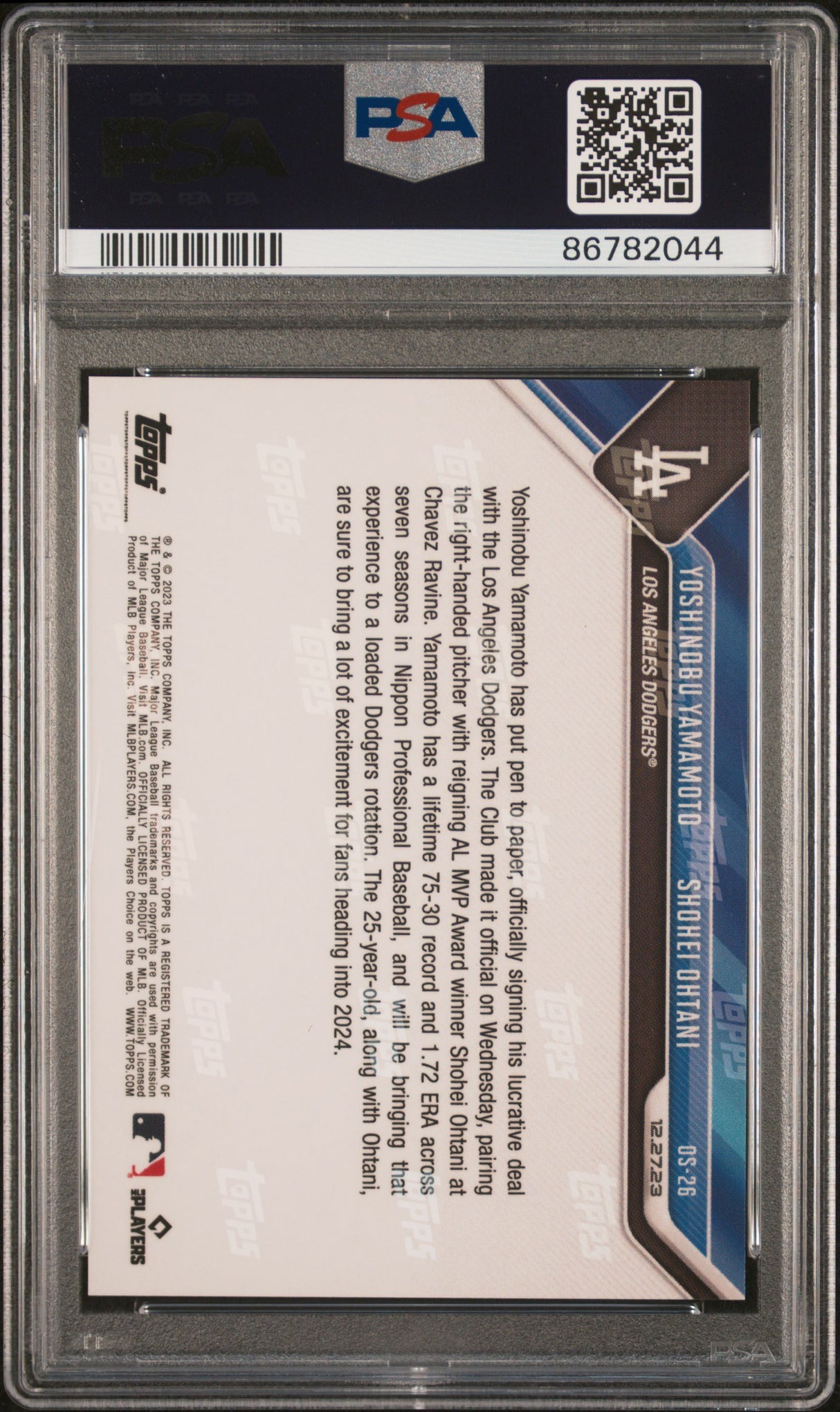 Yoshinobu Yamamoto & Shohei Ohtani 2023 Topps Now Offseason #OS26 Dodgers PSA 9