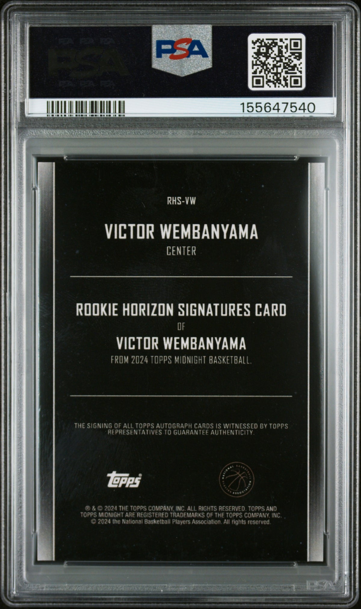 Victor Wembanyama 2023-24 Topps Midnight Rookie Horizon Auto /199 PSA 9 Spurs