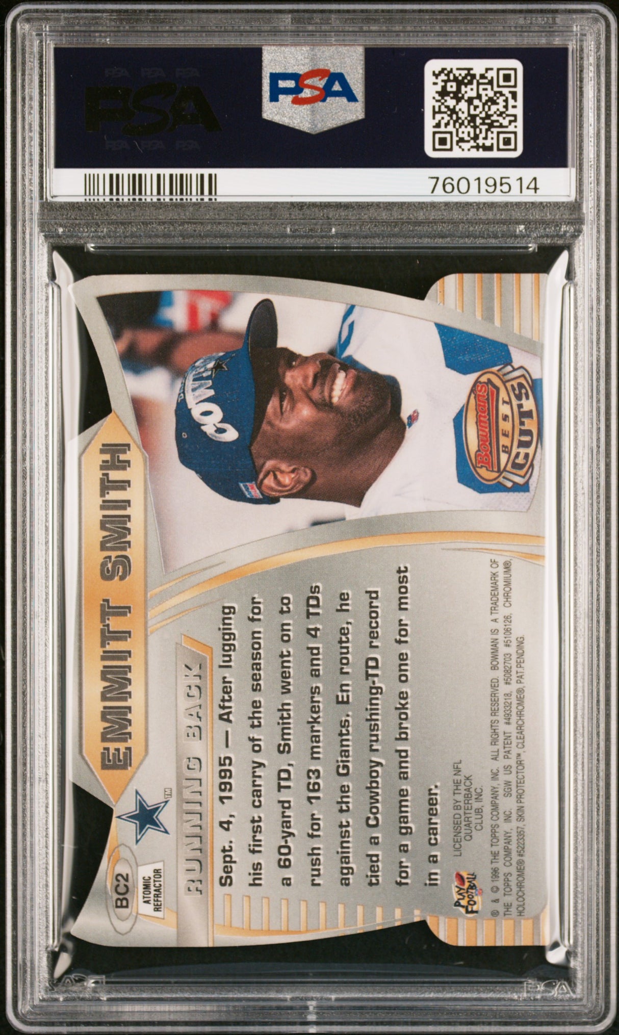Emmitt Smith 1996 Bowman's Best Best Cut Atomic Refractor PSA 8 Cowboys HOF