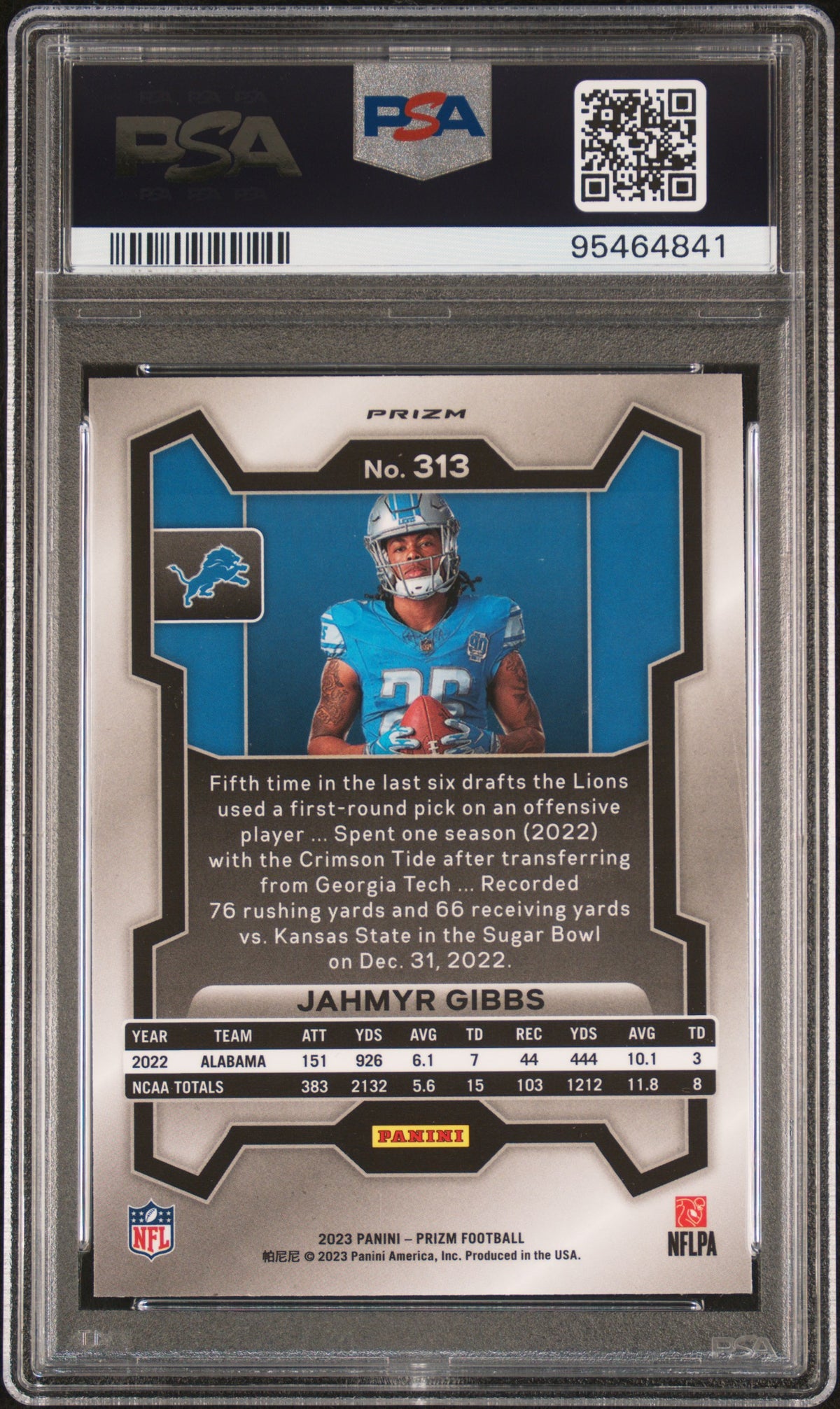 Jahmyr Gibbs 2023 Panini Prizm Sliver Variation Rookie RC PSA 10 Lions