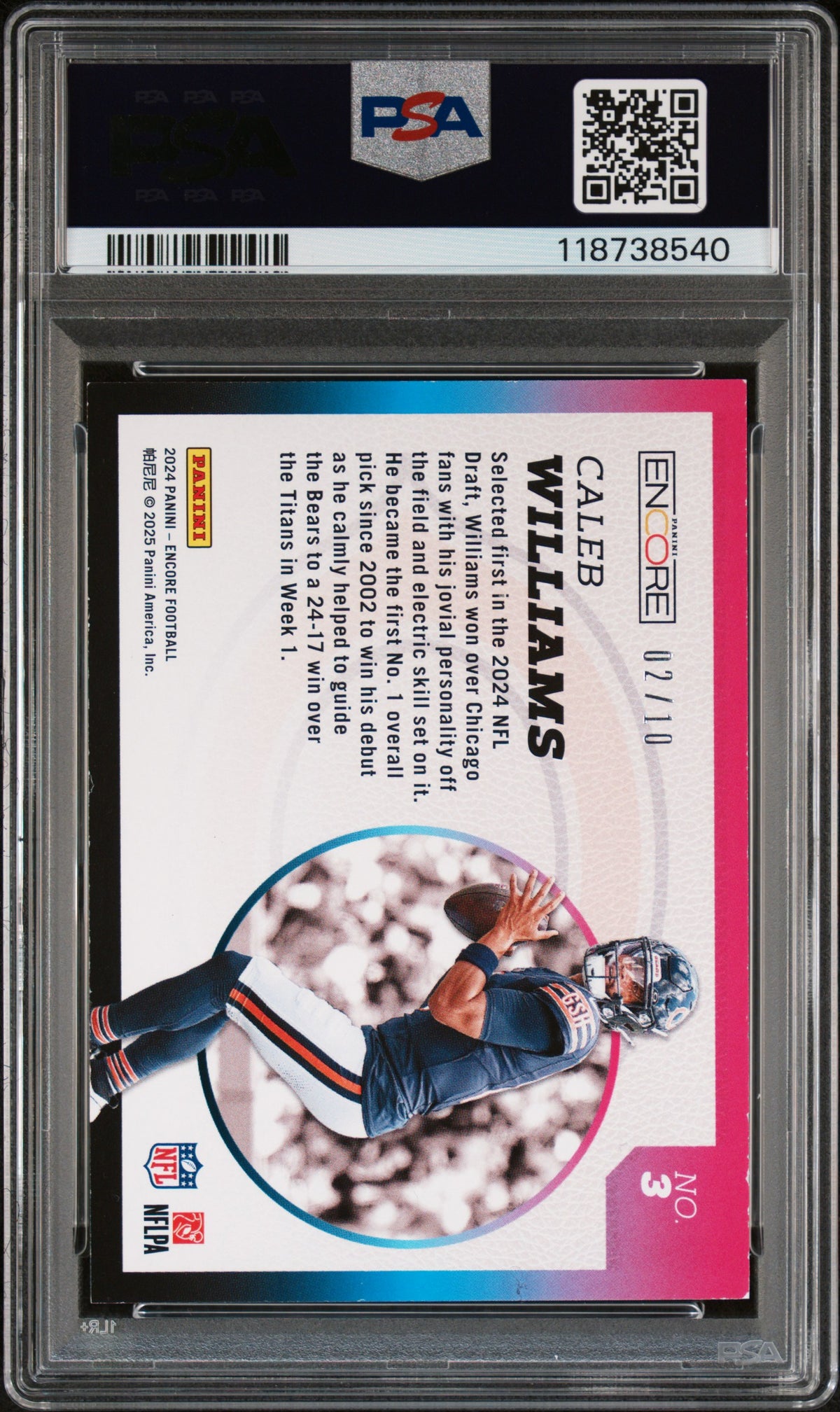 Caleb Williams 2024 Panini Encore Rookie RC Aurora Gold /10 PSA 7 Bears