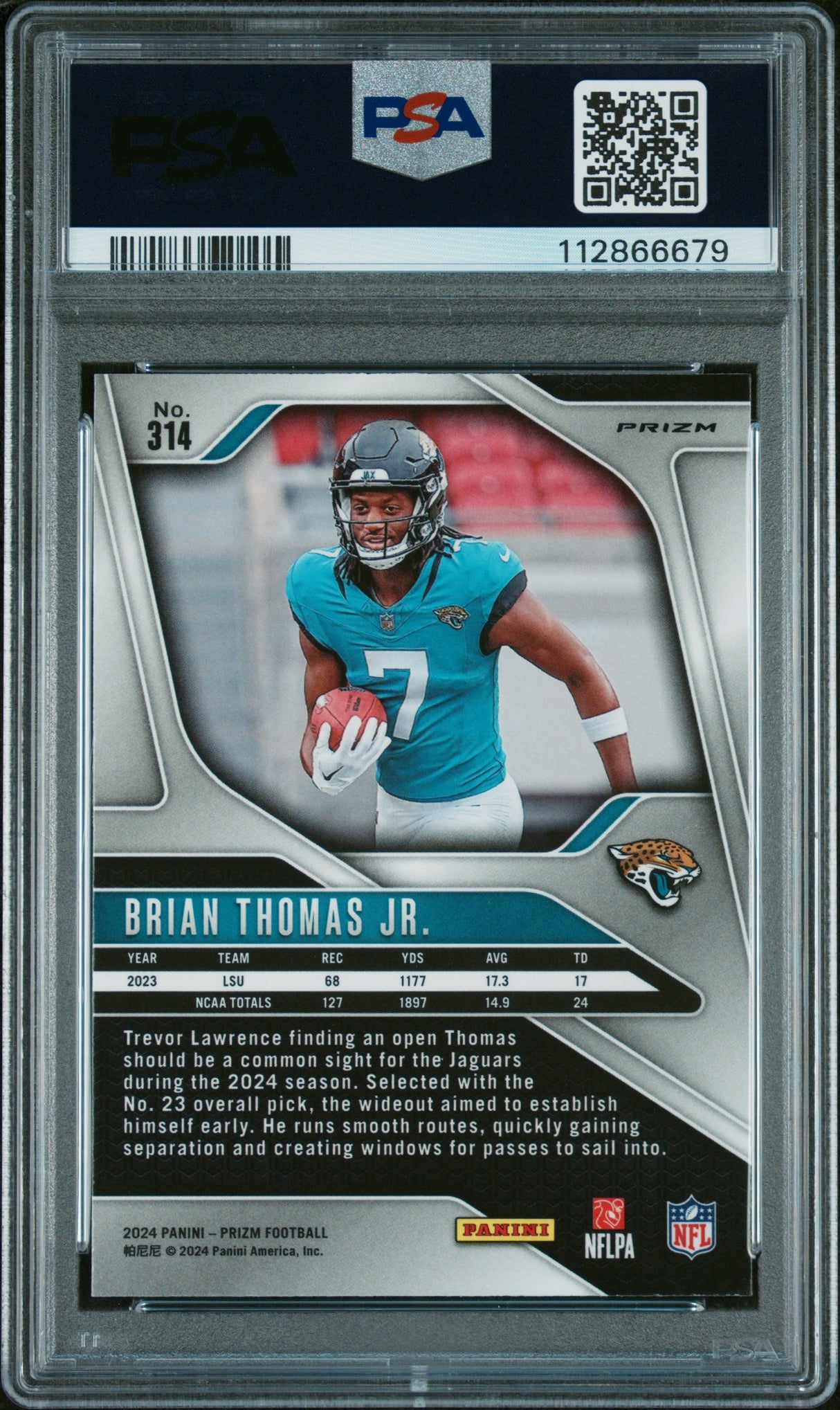Brian Thomas Jr 2024 Panini Prizm Lazer Rookie RC PSA 9 Mint Jaguars