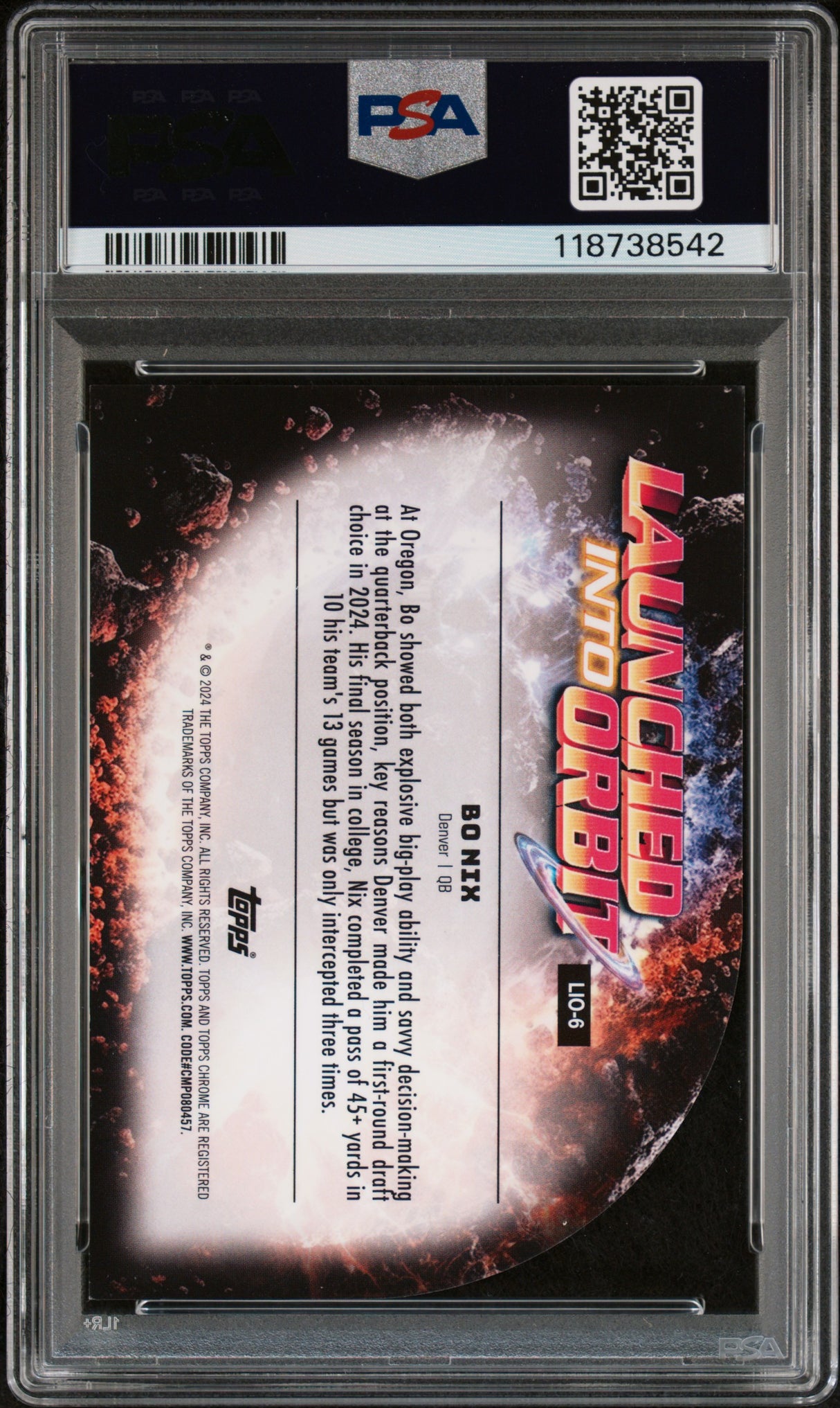 Bo Nix 2024 Topps Cosmic Chrome Launched Into Orbit Gold Interstellar /50 PSA 9