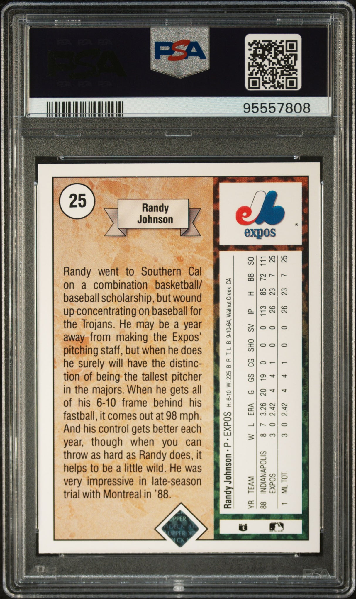 Randy Johnson 1989 Upper Deck Rookie RC PSA 9 Mint