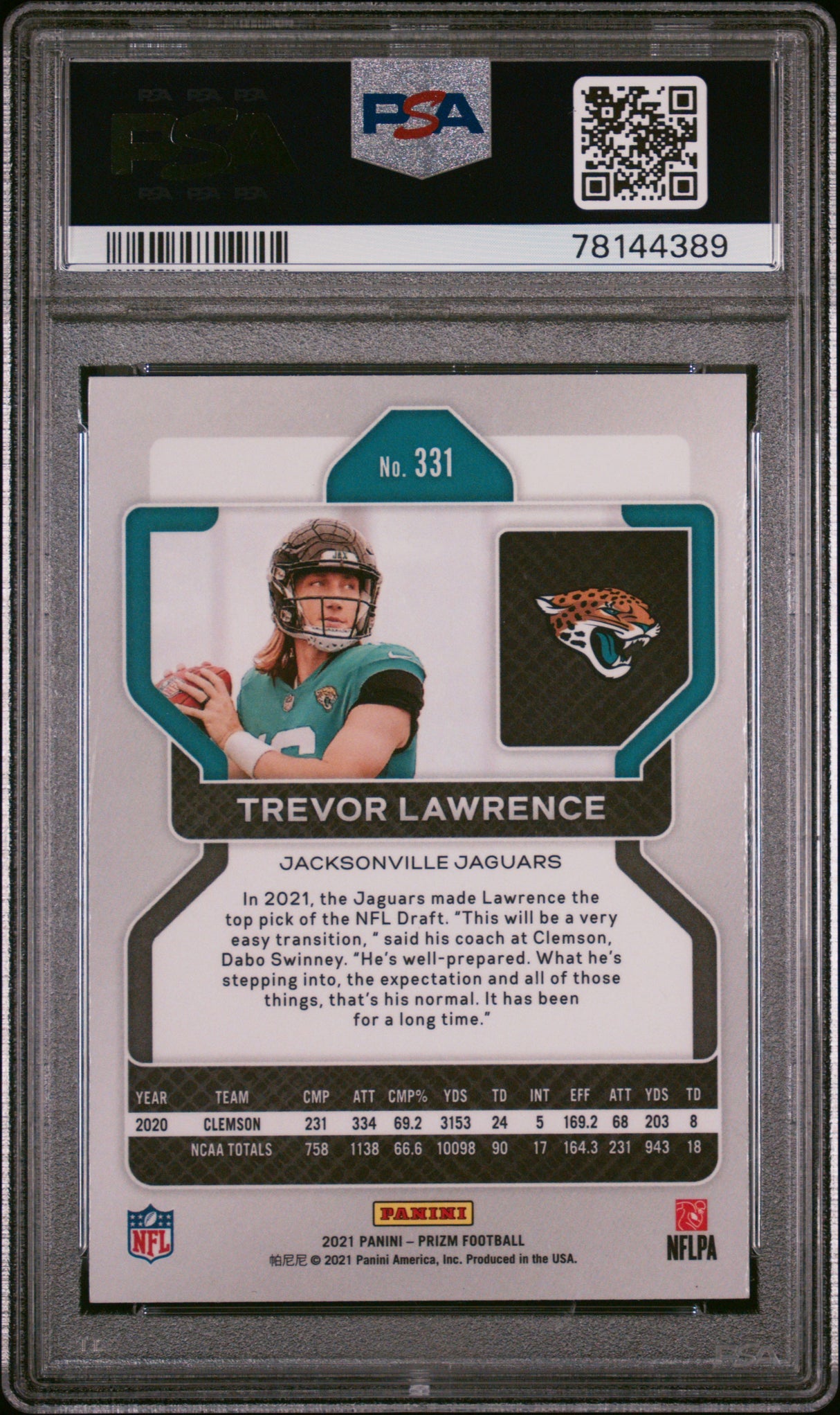 Trevor Lawrence 2021 Panini Prizm Rookie RC PSA 9 Jacksonville Jaguars