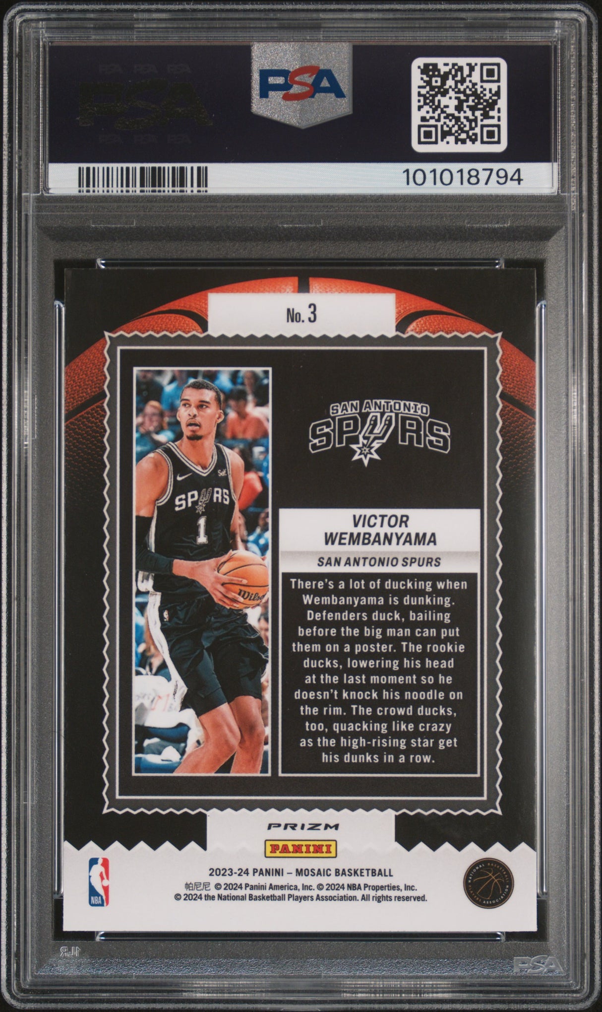 Victor Wembanyama 2023 Panini Mosaic Jam Masters Green Rookie RC PSA 10 Spurs