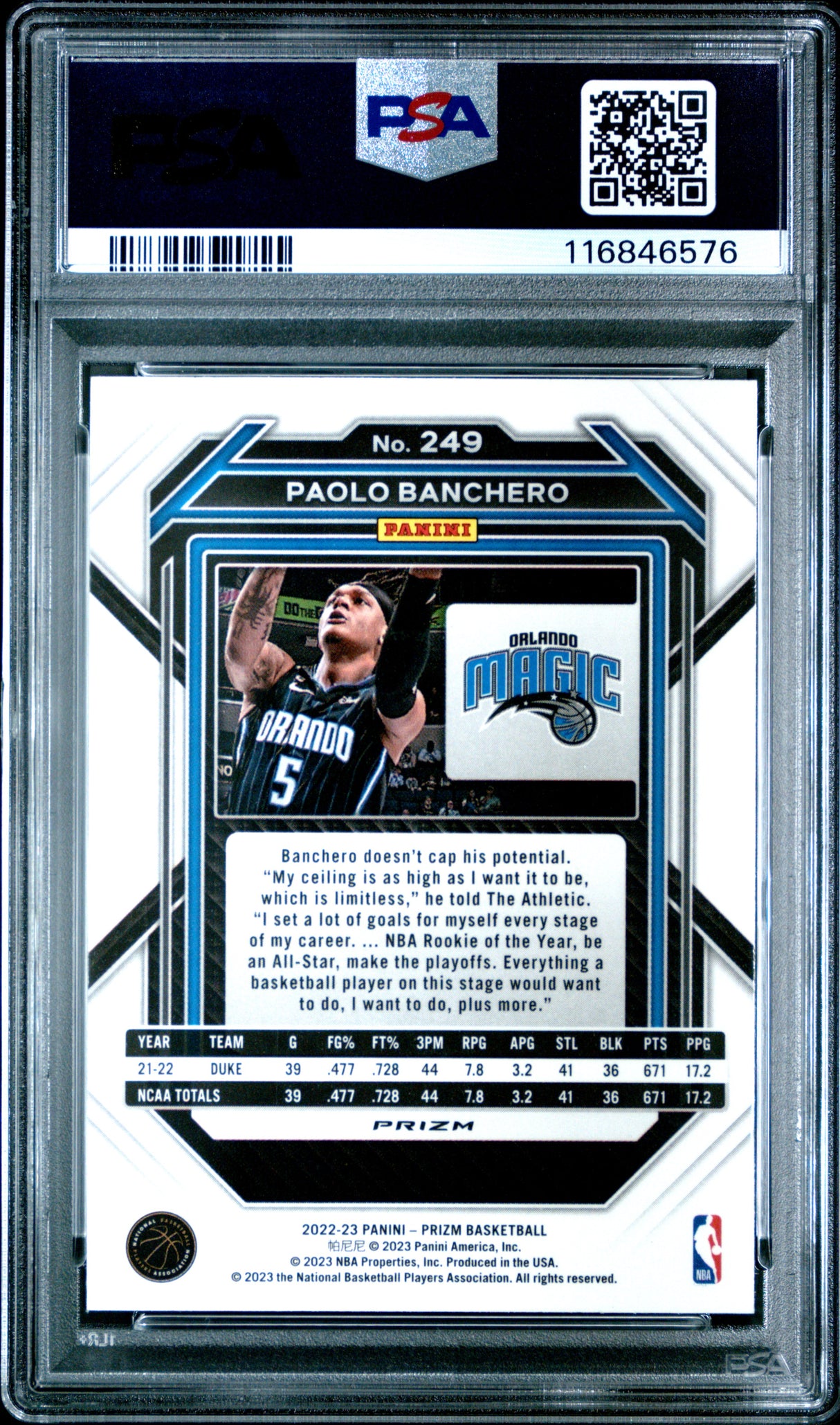 Paolo Banchero 2022 Panini Prizm Red Ice Rookie RC PSA 9 Mint Magic