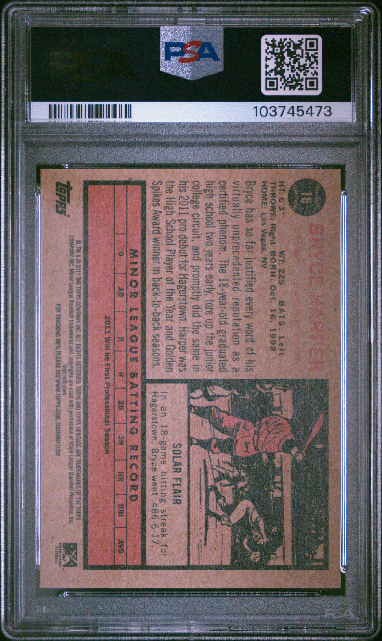 Bryce Harper 2011 Topps Heritage Minor League Edition PSA 9 Mint