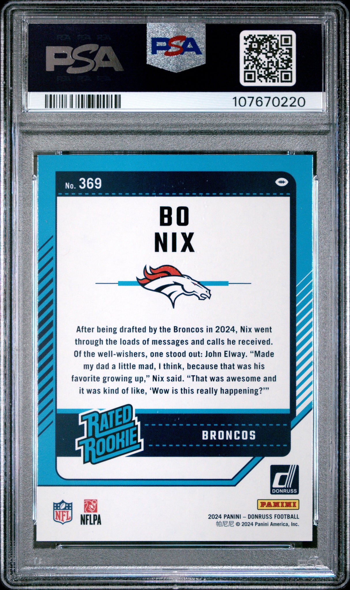 Bo Nix 2024 Panini Donruss Green Press Proof PSA 10 Gem Mint Broncos
