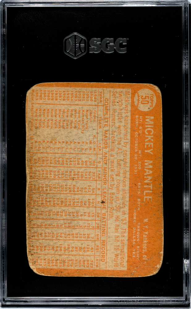 Mickey Mantle 1964 Topps SGC Authentic New York Yankees HOF