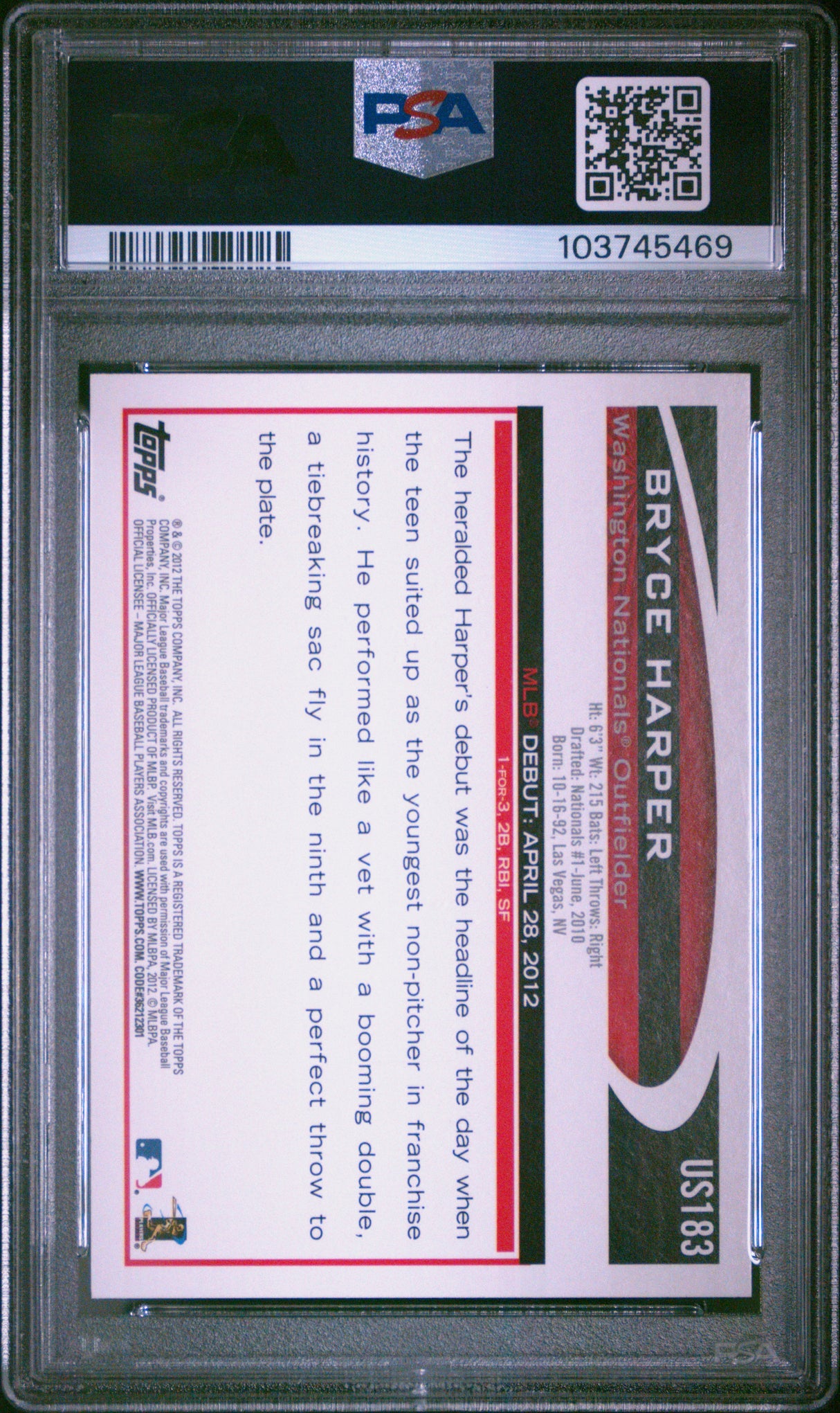 Bryce Harper 2012 Topps Update Rookies RC PSA 9 Mint