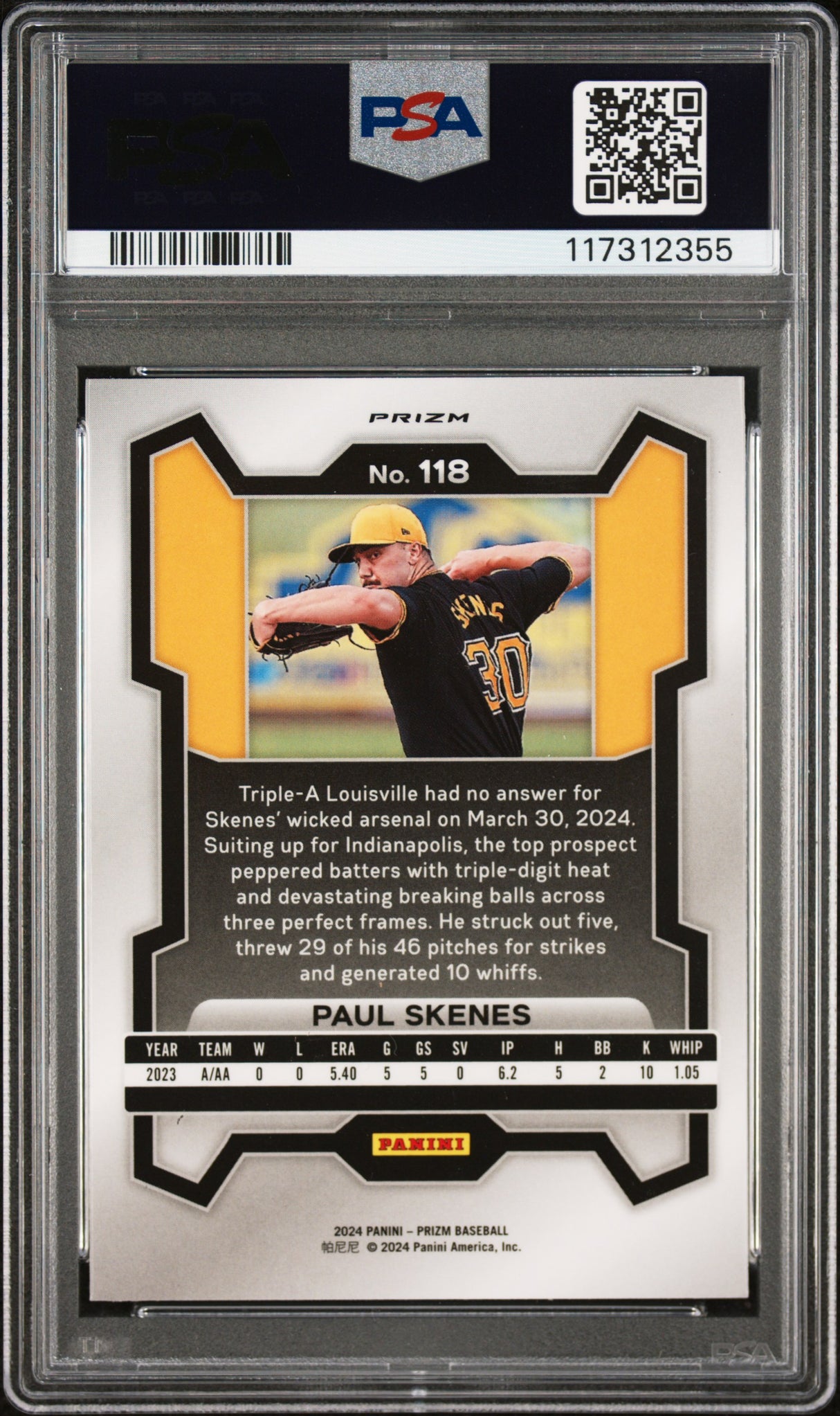 Paul Skenes 2024 Panini Prizm Blue Ice Rookie RC PSA 9 Mint Pirates