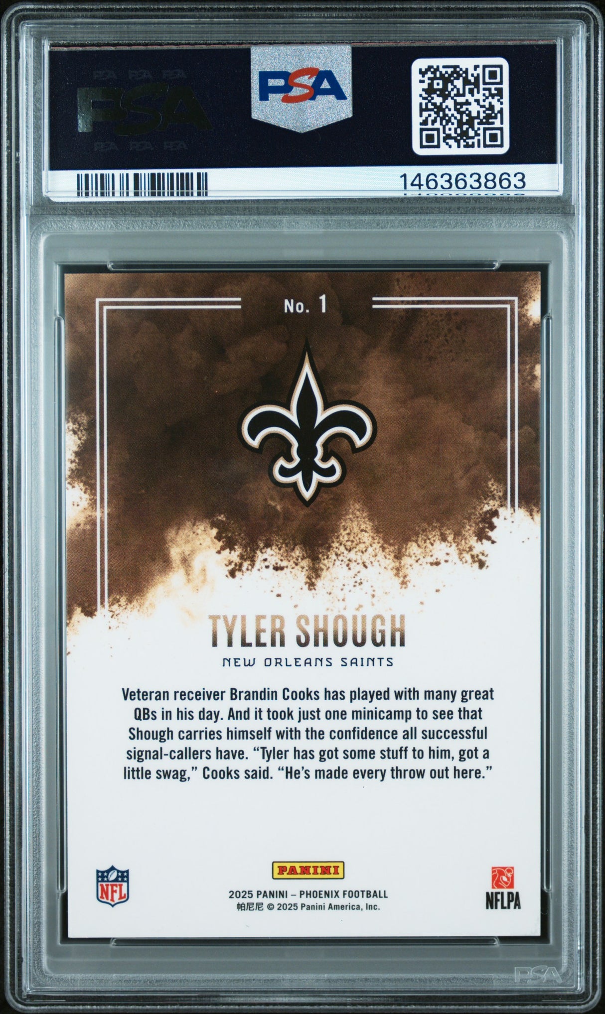 Tyler Shough 2025 Panini Phoenix Color Blast SP Case Hit PSA 10 Gem Mint Saints