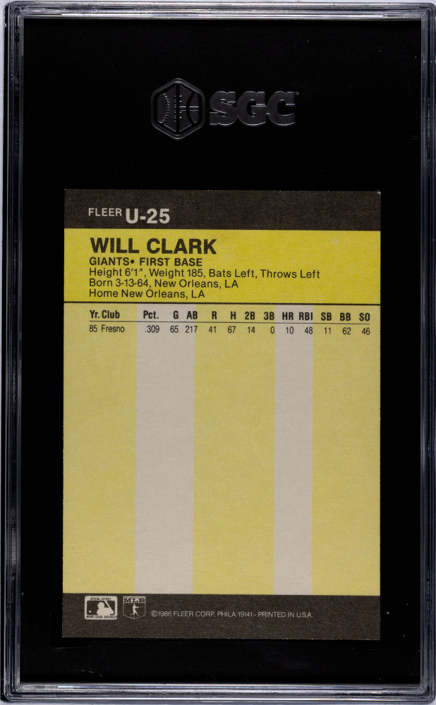 Will Clark 1986 Fleer Update SGC 8.5 Rookie RC