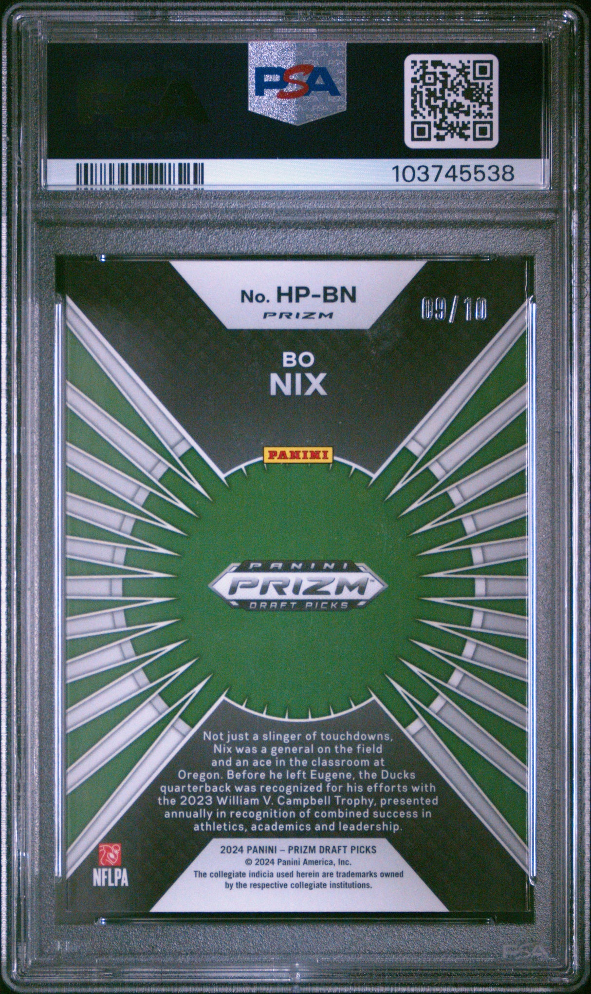 Bo Nix 2024 Panini Prizm Draft Picks Hype Gold Prizm /10 PSA 9 Mint Ducks Broncos