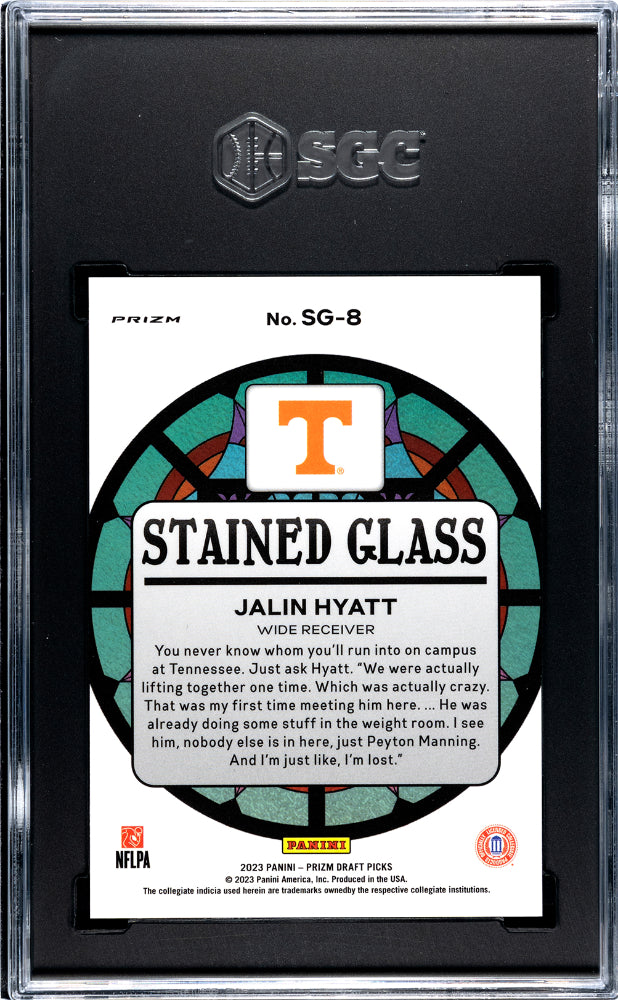 Jalin Hyatt 2023 Prizm Draft Picks Stained Glass SGC 9.5